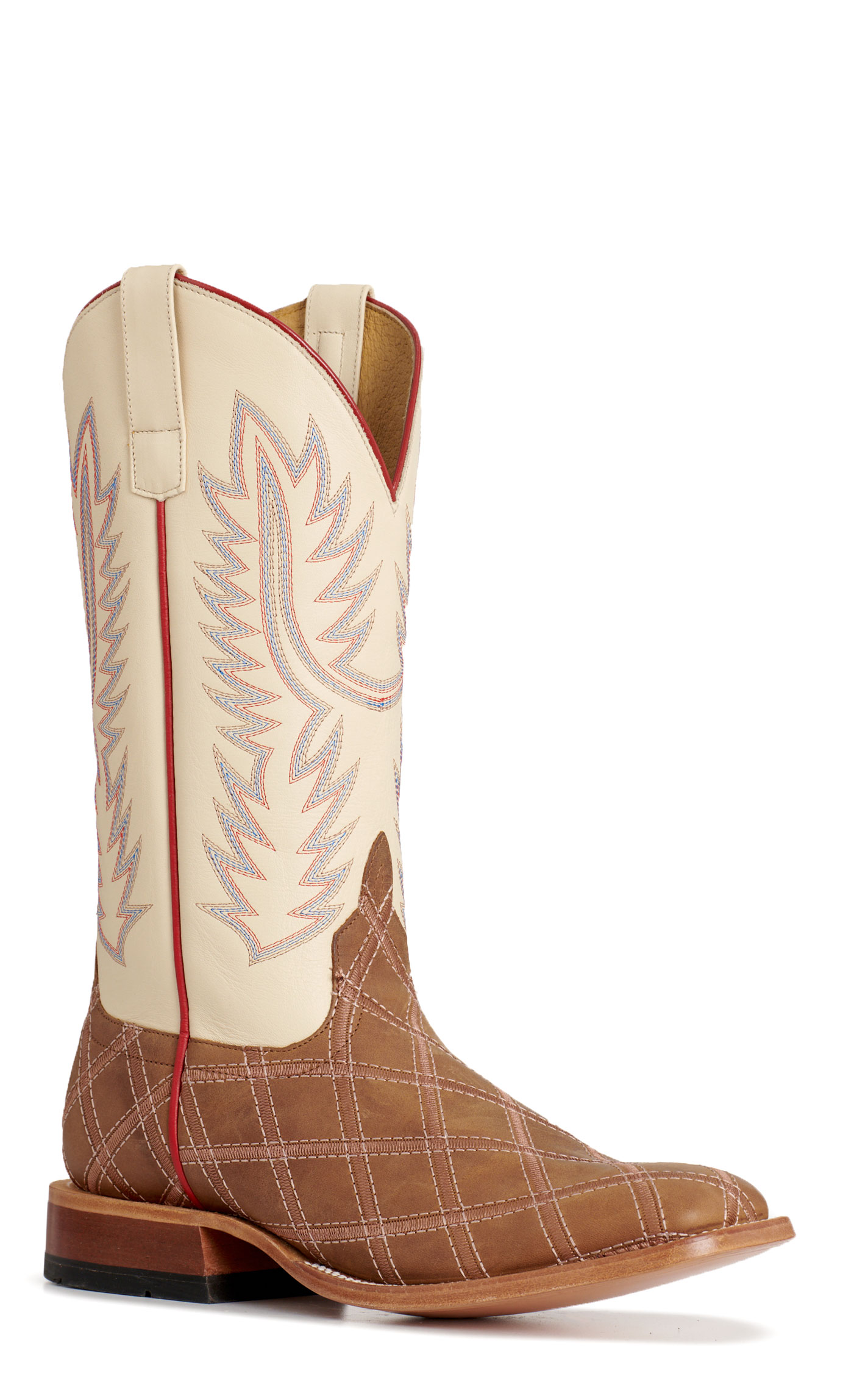 Anderson Bean Men's Camel Crazy Horse Patchwork & Cream Wide Square Toe Cowboy Boots - Image 1