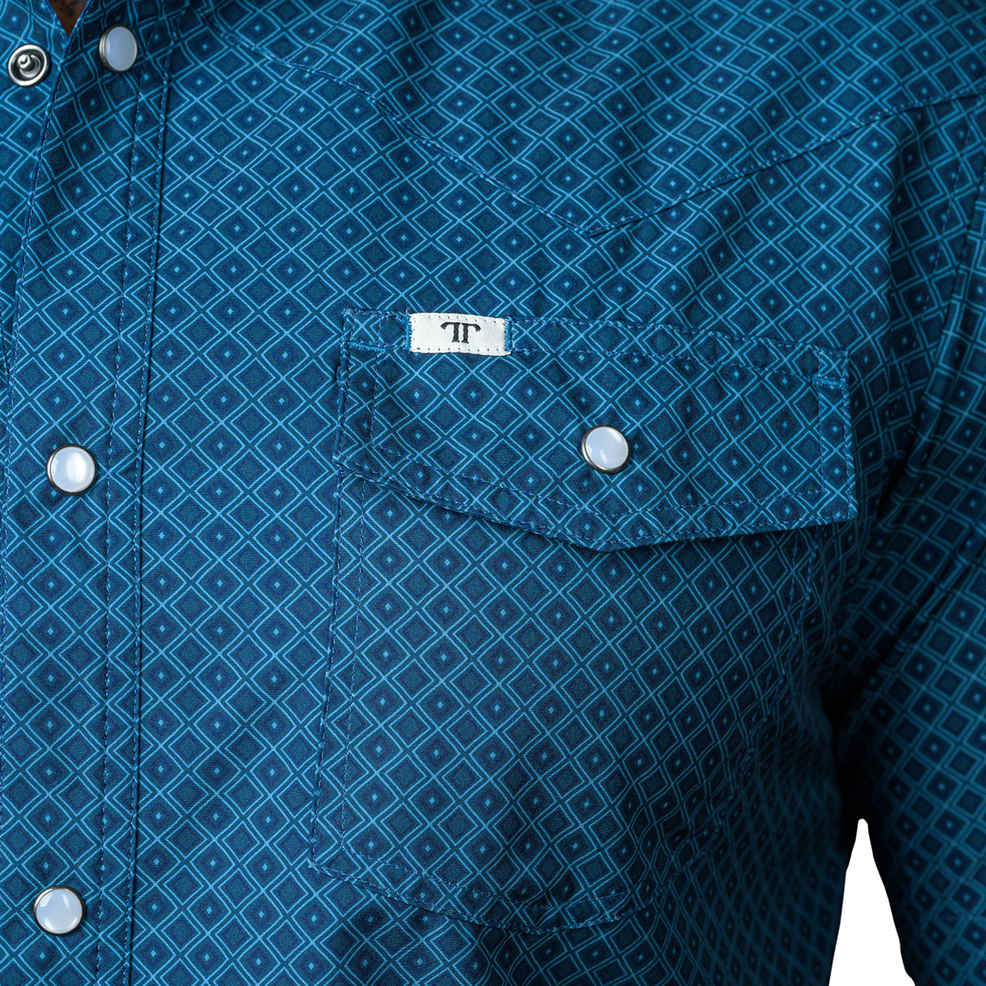 Ferrell Men's Teal Blue & Navy Geo Print Western Shirt - Image 2
