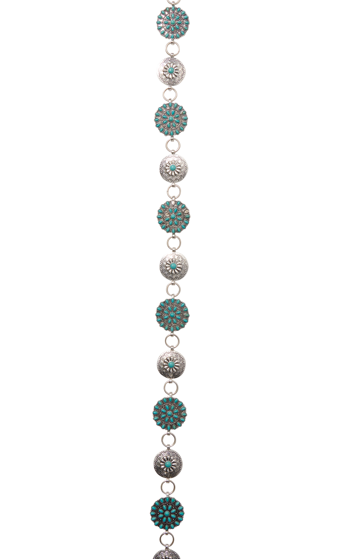 Southern Grace Women's Silver & Turquoise Stone Concho Chain Belt - Image 1