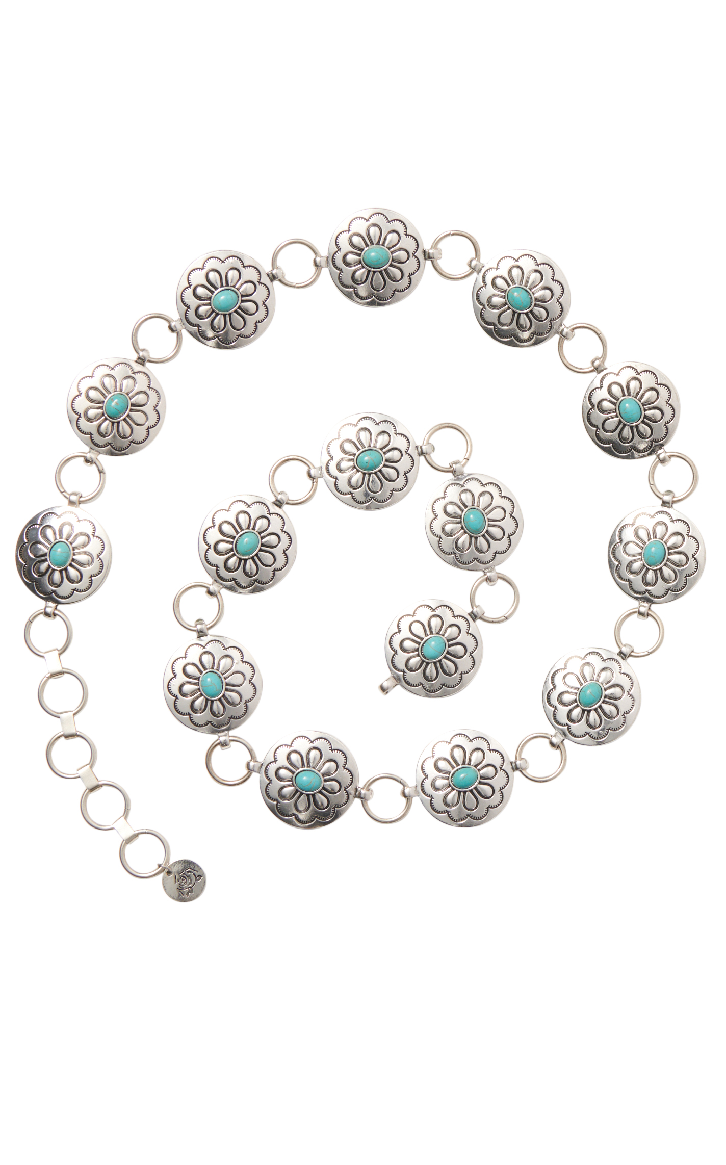 Southern Grace Women's Silver & Turquoise Stone Concho Belt - Image 1