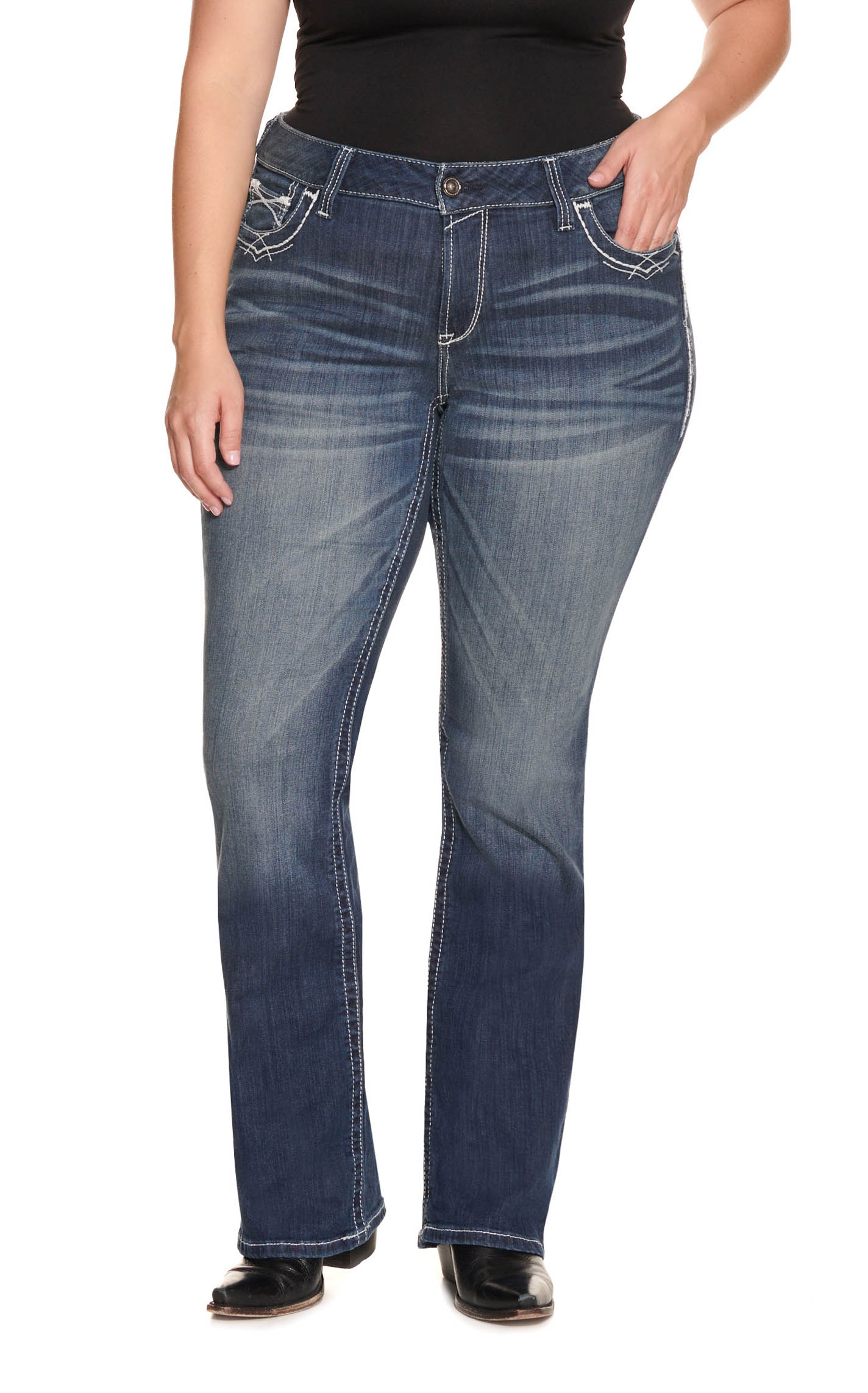 Ariat Women's REAL Entwined Boot Cut Medium Wash Jeans - Plus Sizes - Image 1