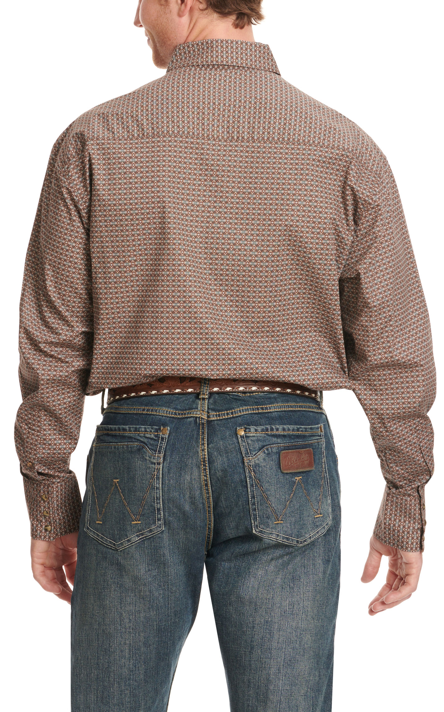 Wrangler Men's George Strait Collection Chocolate & Teal Geo Print Western Shirt - Image 1