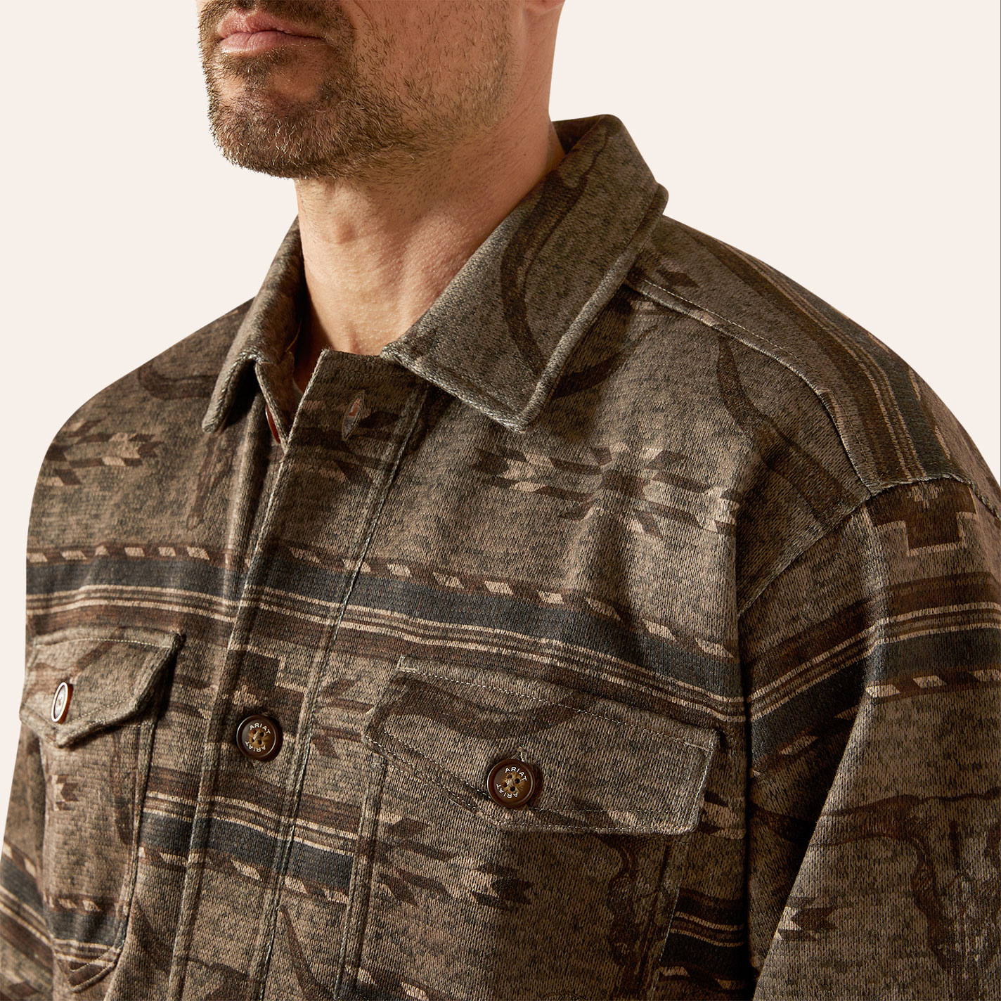 Ariat Men's Caldwell Beige Aztec Print Shirt Jacket - Image 1