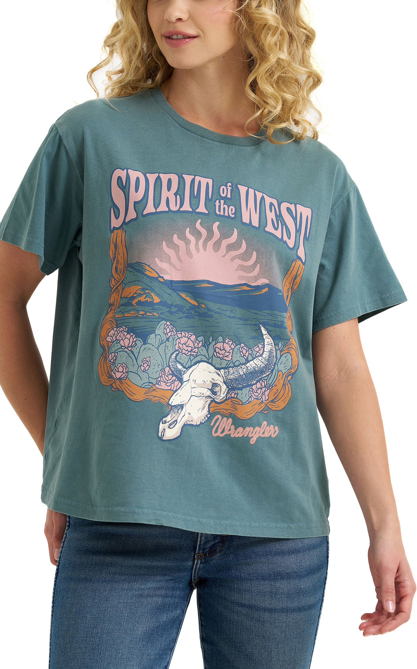 Wrangler Retro Women's Teal Green Spirit of the West Graphic T-Shirt - Image 1