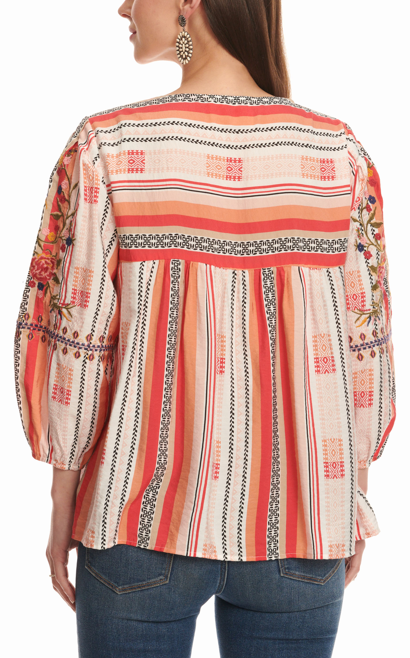 Savanna Jane Women's Rich Citrus Aztec Stripe & Floral Embroidery Top - Image 1