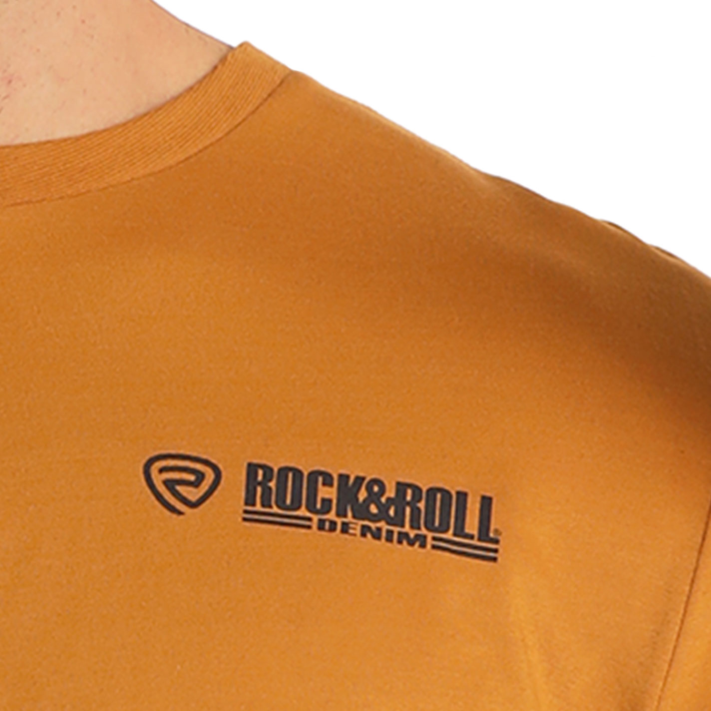 Rock & Roll Denim & Dale Brisby Men's Honey Mustard Graphic T-Shirt - Image 1