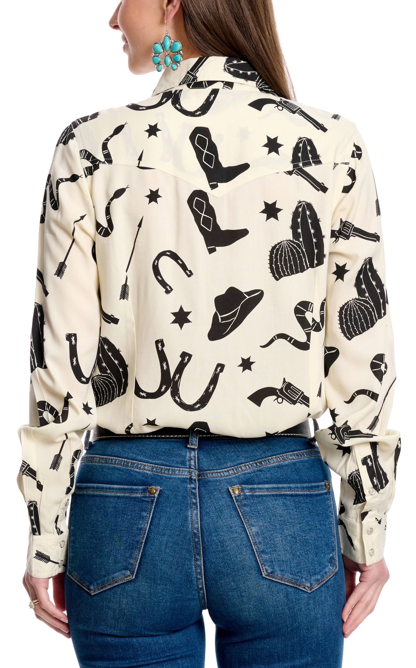Cotton & Rye Women's Cream & Black Western Print Shirt - Image 1