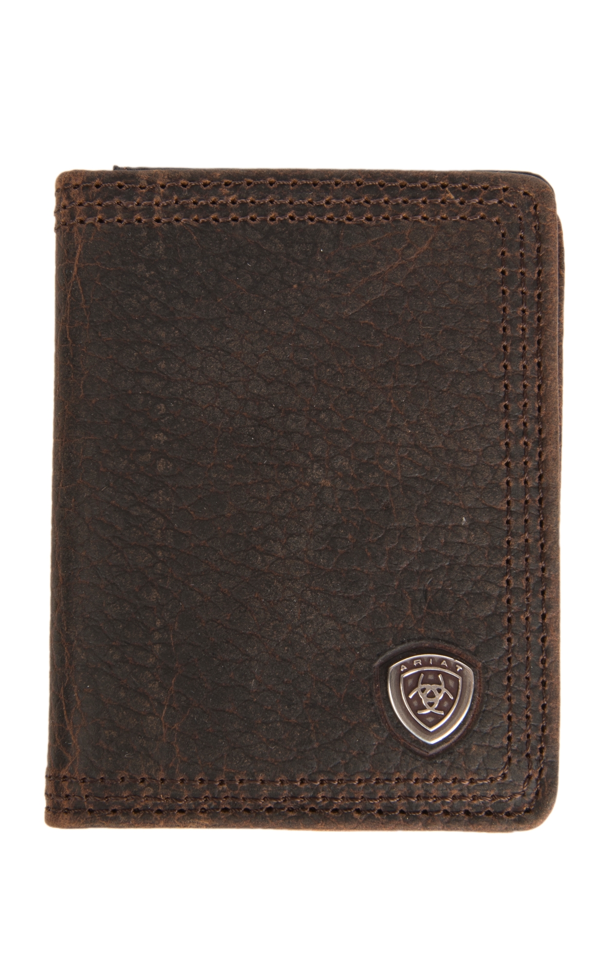 Ariat Performance Work Dark Brown with Small Shield Leather Tri-Fold Flipcase Wallet - Image 1