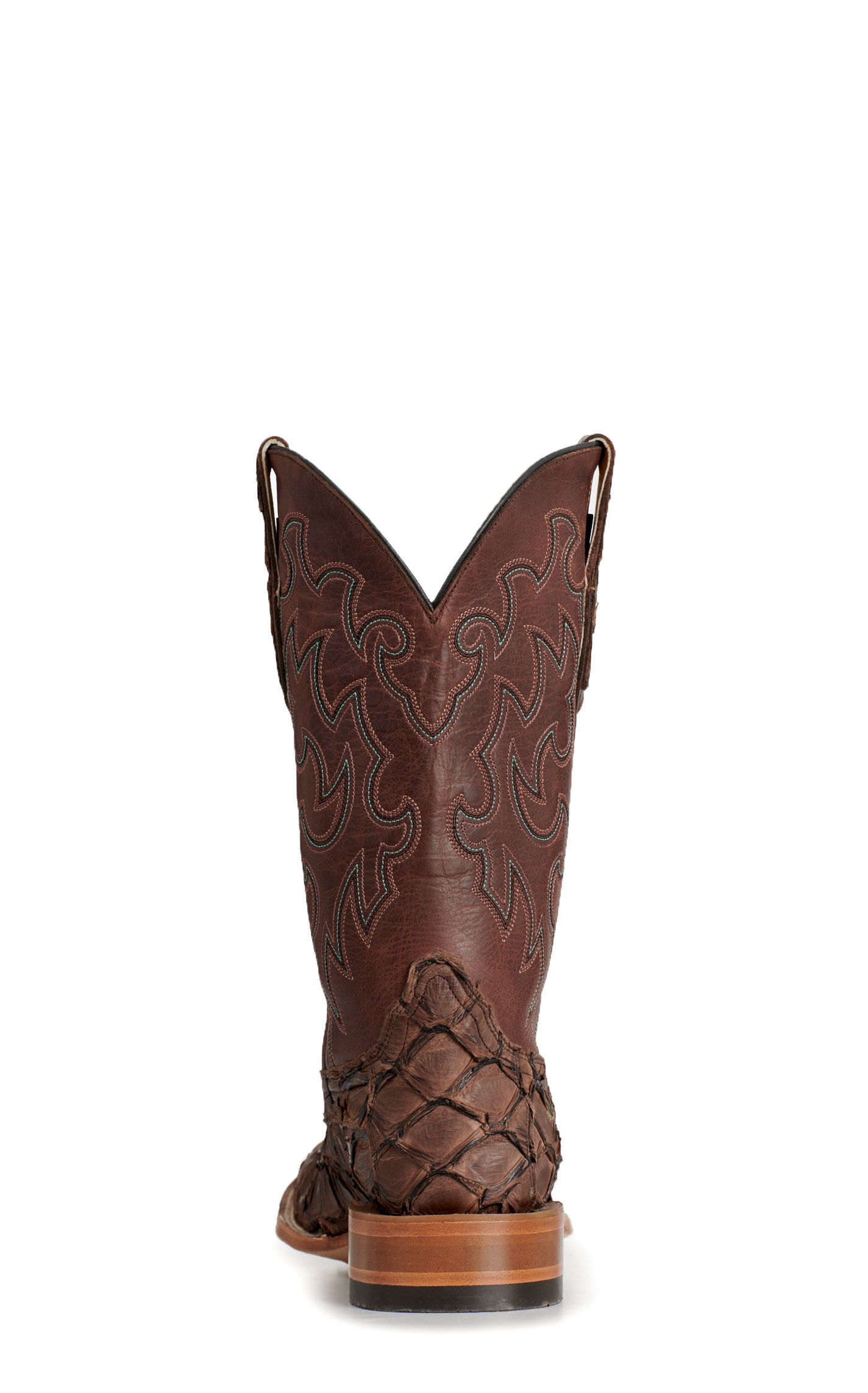 Cavender's Men's Chocolate Pirarucu & Cowhide Wide Square Toe Exotic Cowboy Boots - Image 1