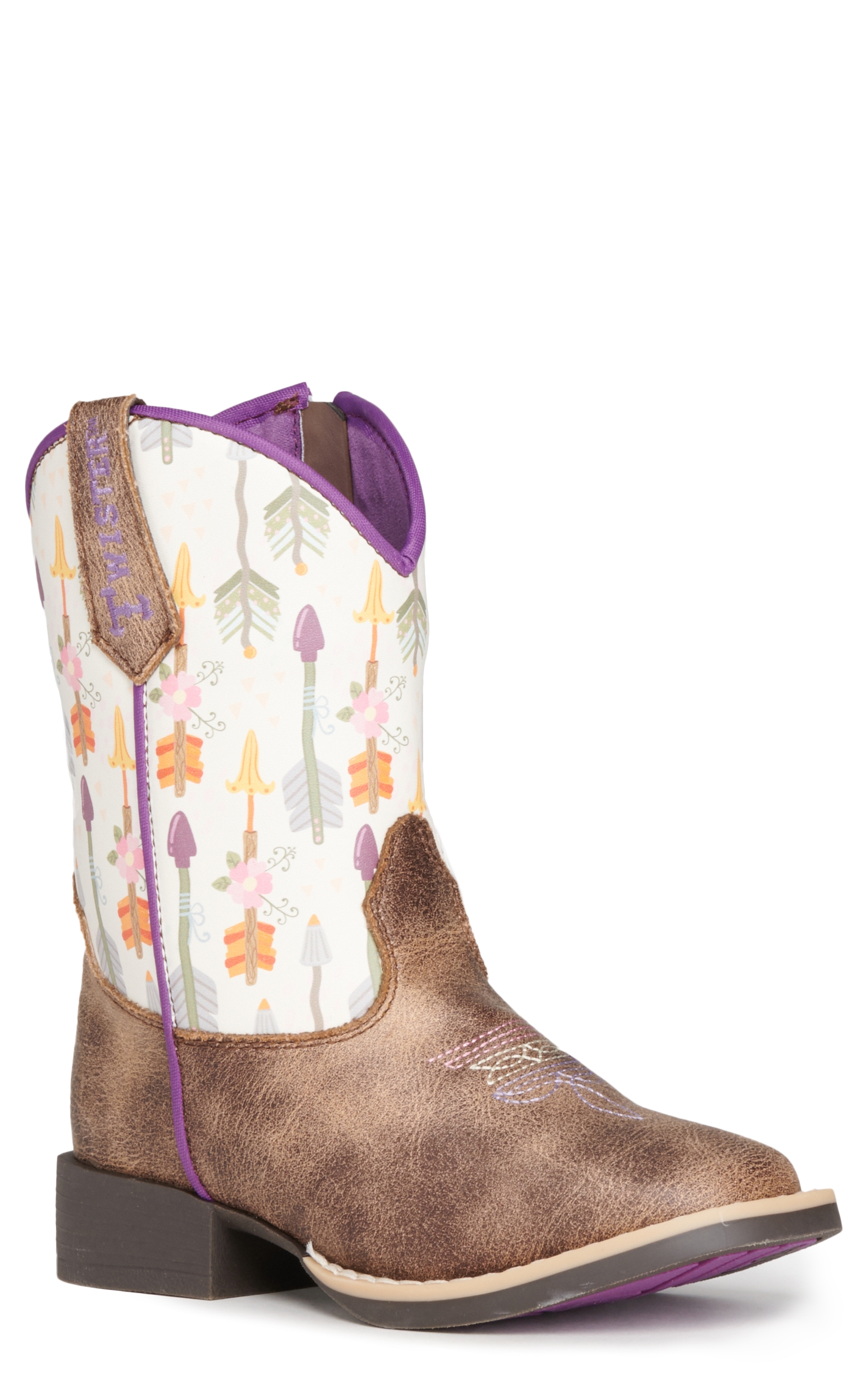 Twister Toddlers' Hannah Distressed Brown and White Arrow Print Square Toe Cowboy Boots - Image 1