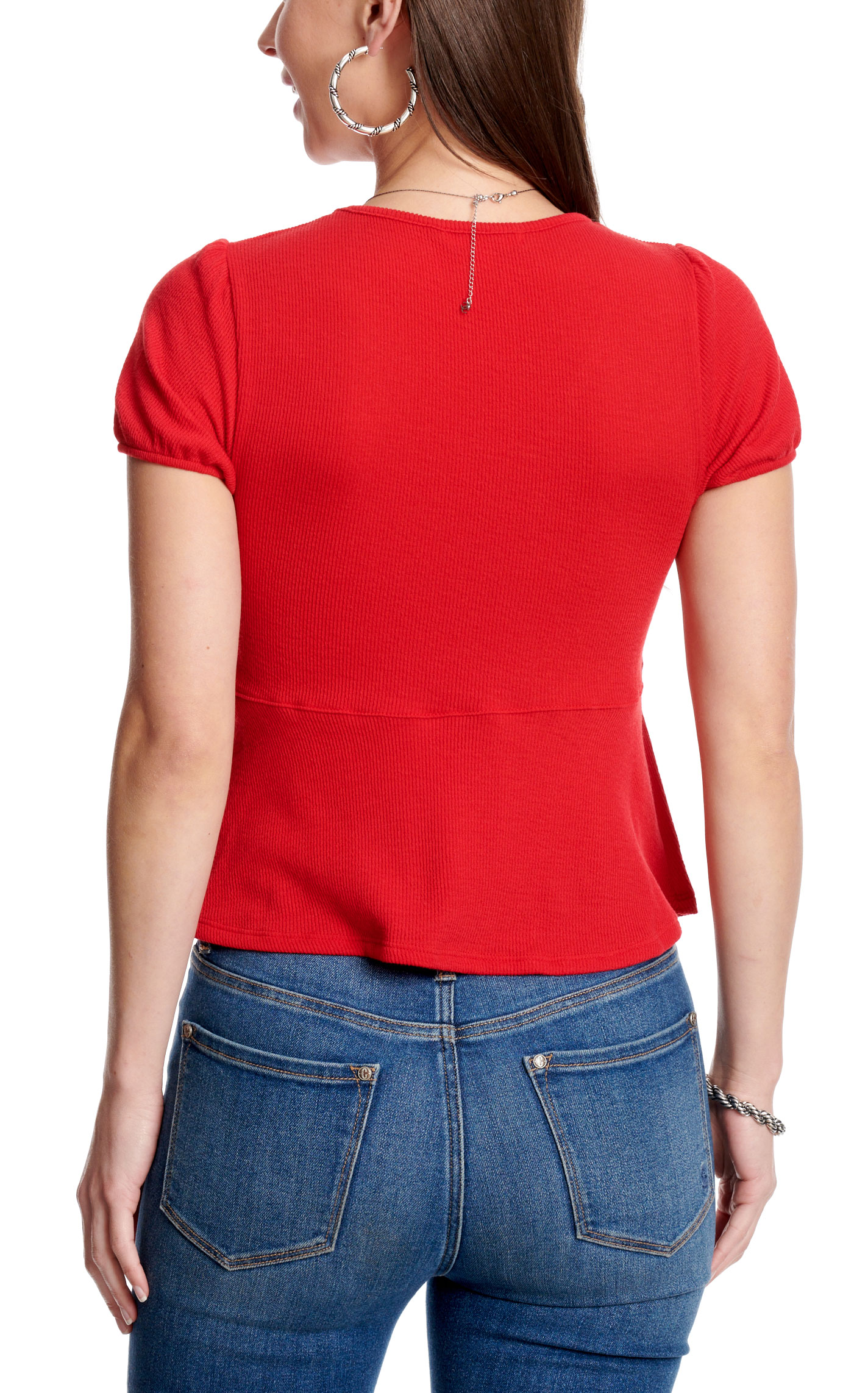 Moa Moa Women's Red Ribbed V-Neck Top - Image 1