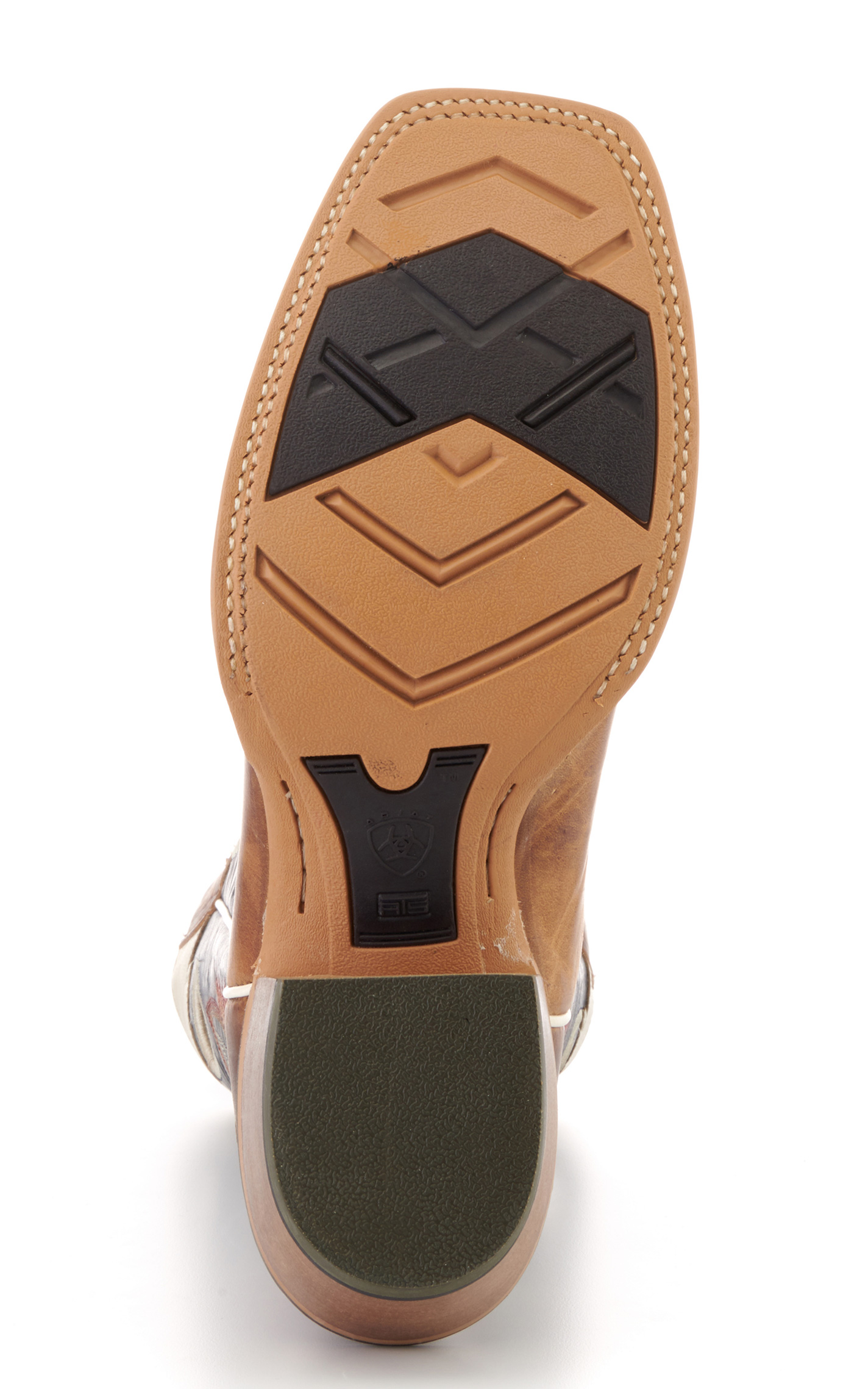 Ariat Men's Real Deal Wheat Brown and Navy Wide Square Toe Buckaroo Cowboy Boots - Image 1