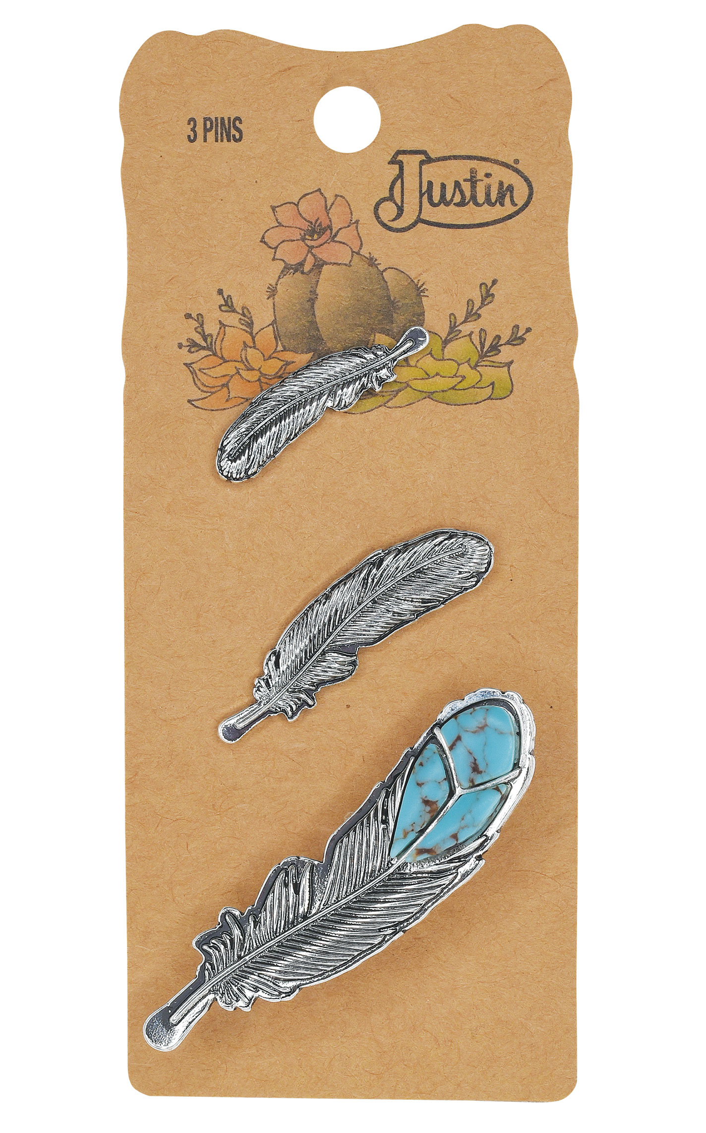 Justin Silver and Turquoise Feather Hat Pins 3-Pack - Image 1