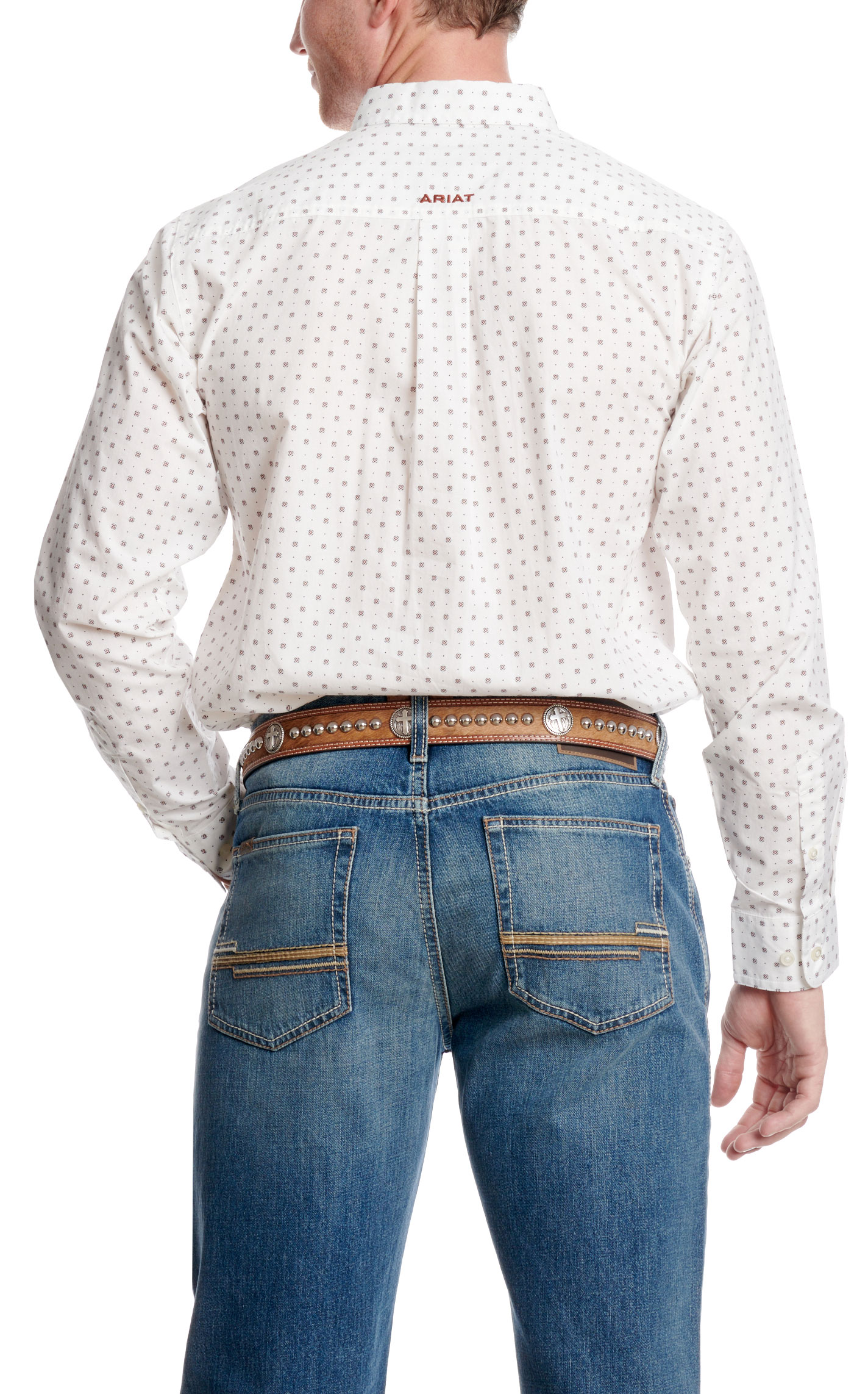Ariat Men's Pembroke White & Rich Paprika Geo Print Western Shirt - Image 1