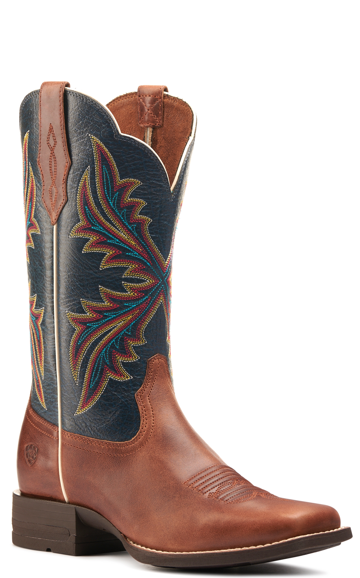Ariat Women's West Bound Russet Rebel and Crackle Navy Shock Shield Wide Square Toe Cowboy Boots - Image 1