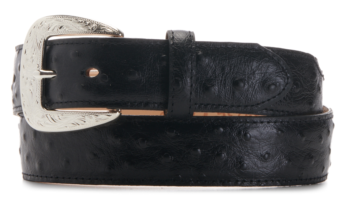 Tony Lama Men's Black Ostrich Print Western Belt - Image 1
