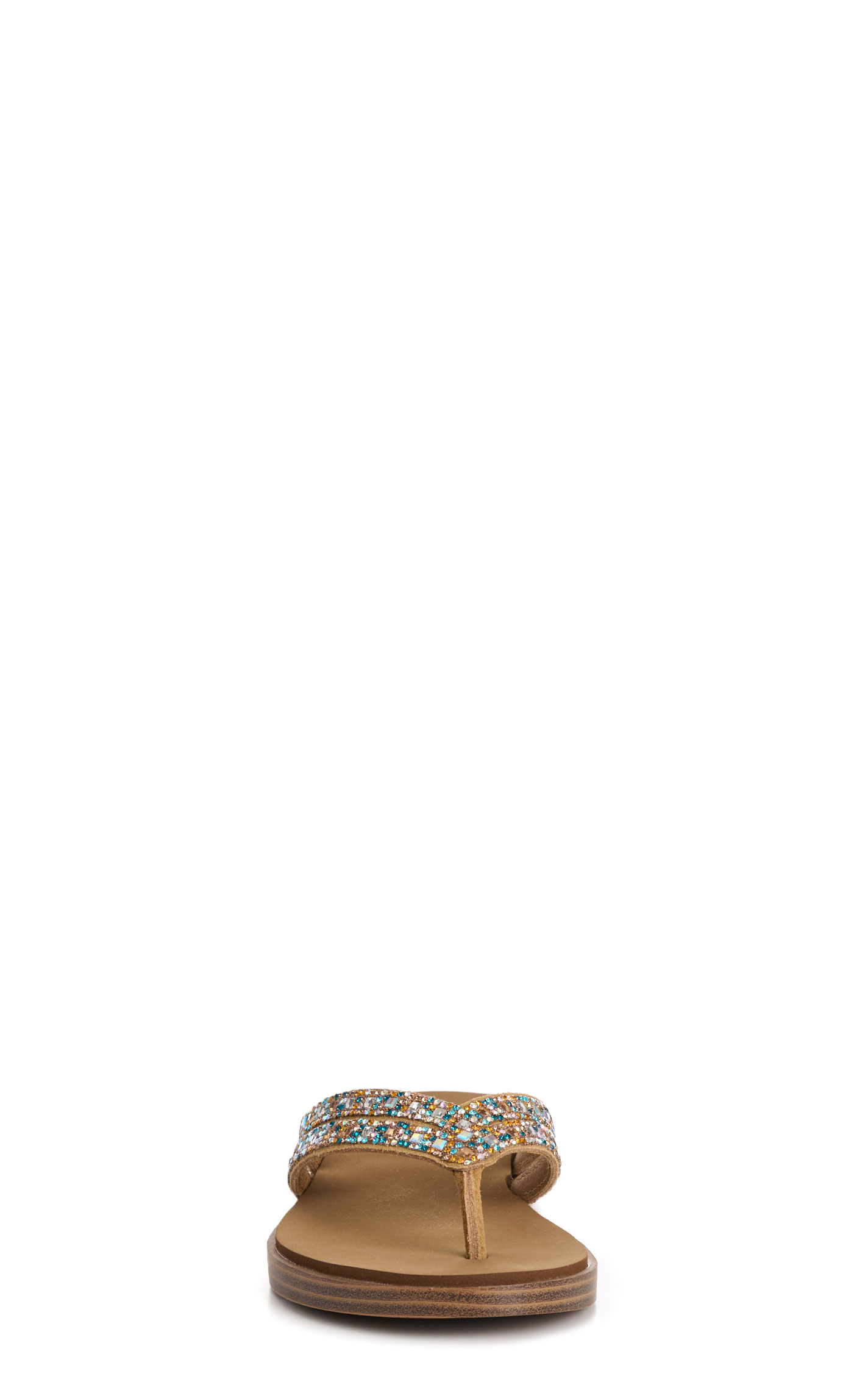 Yellow Box Women’s Tan Dalia Multi-Stone Turquoise Flip Flops - Image 1