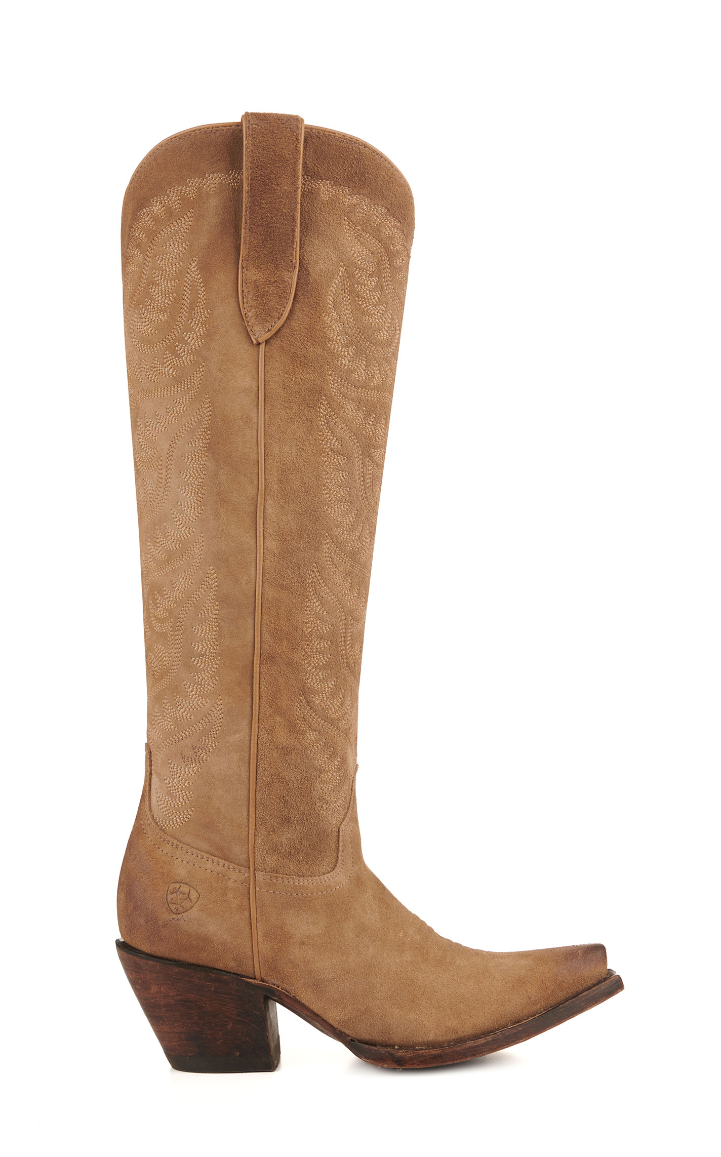 Ariat Women's Laramie Distressed Tan Suede StretchFit Snip Toe Tall Cowboy Boots - Image 1