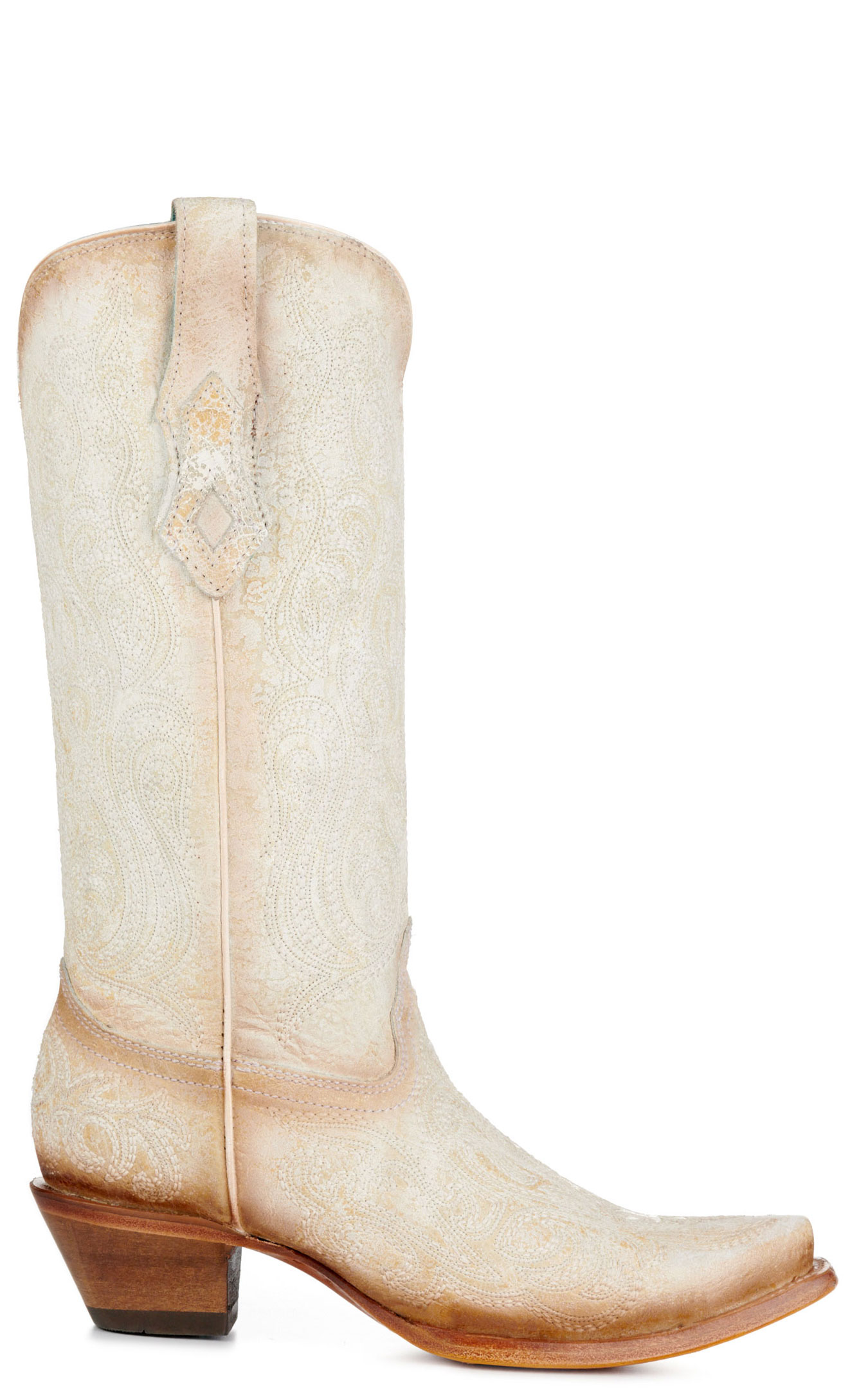 Corral Women's Crackled White with Luminescent Embroidery Snip Toe Cowboy Boots - Image 1