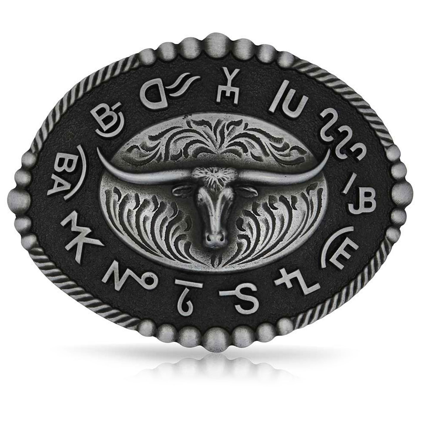 Montana Silversmiths Black & Gray Branded Legacy Longhorn Belt Buckle - Image 2