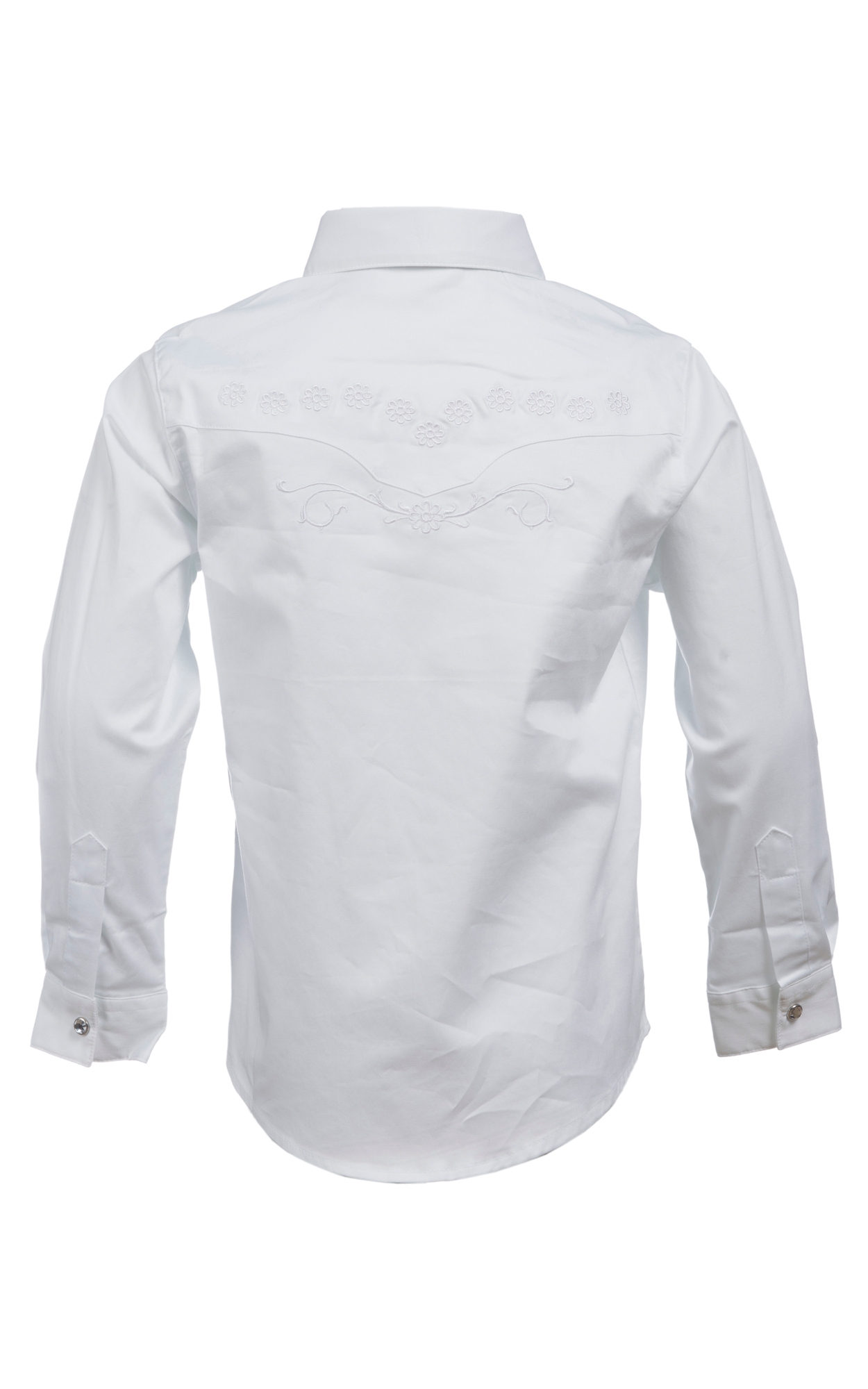 Wrangler Girls' White with Floral Embroidery Long Sleeve Western Shirt - Image 1
