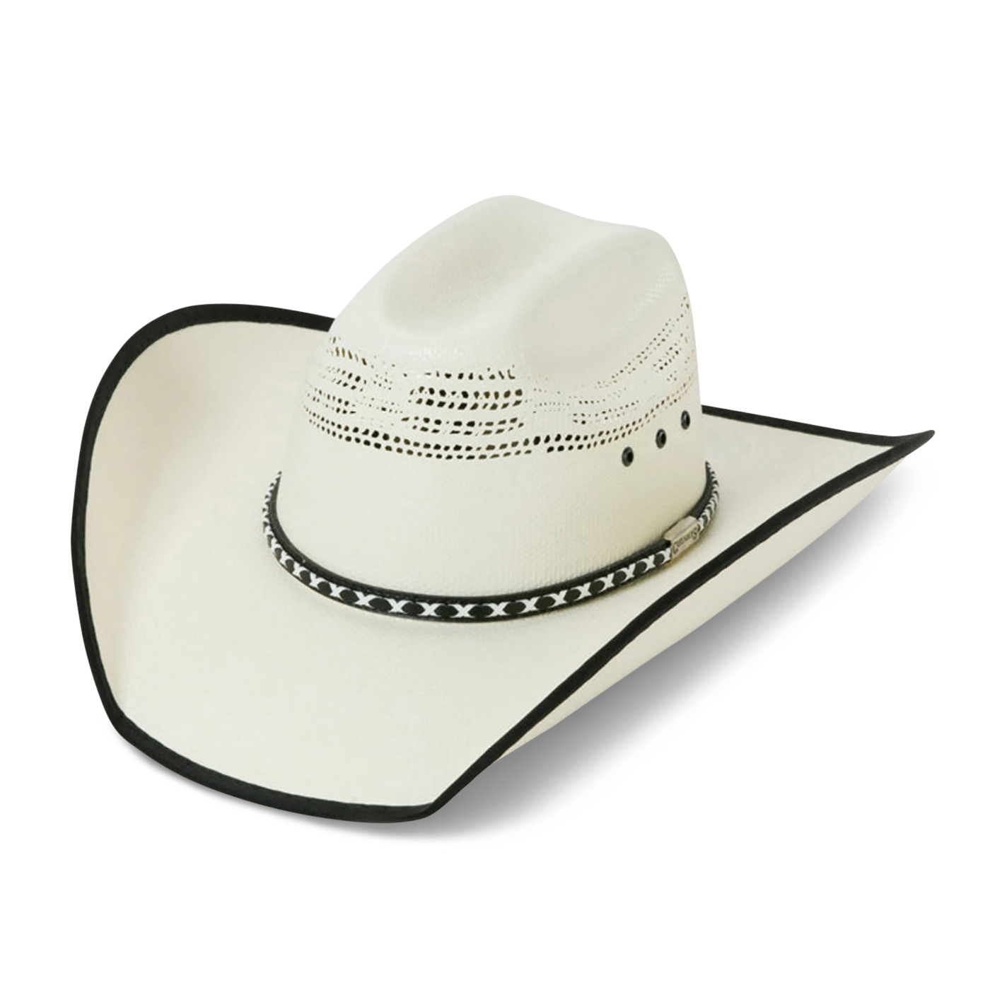 Cavender's Ivory Vented with Black Bound Edge Straw Cowboy Hat - Image 1