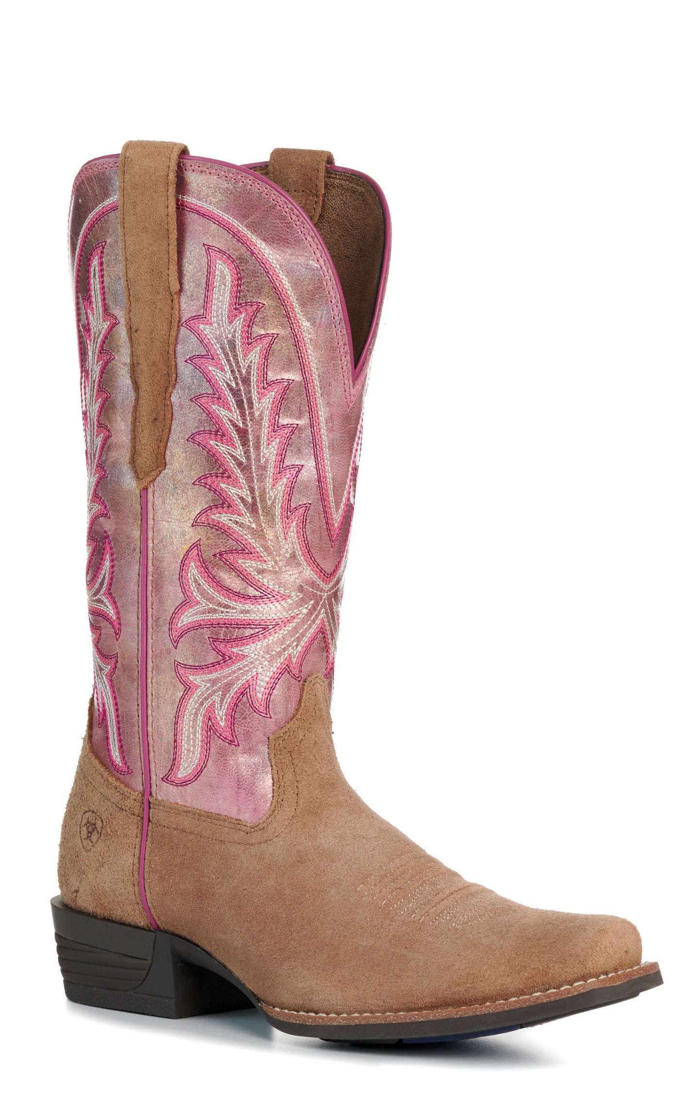Ariat Women’s Tawny Roughout & Violet Pink Shine Rock Creek Narrow Cutter Toe Cowboy Boots - Image 1