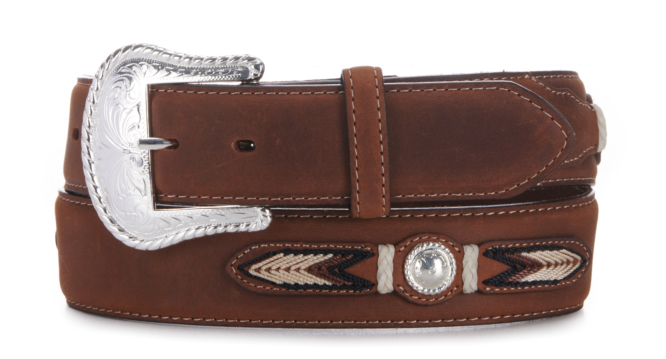 Tony Lama Men's Sierra Madre Brown Bark Concho Western Belt - Image 1