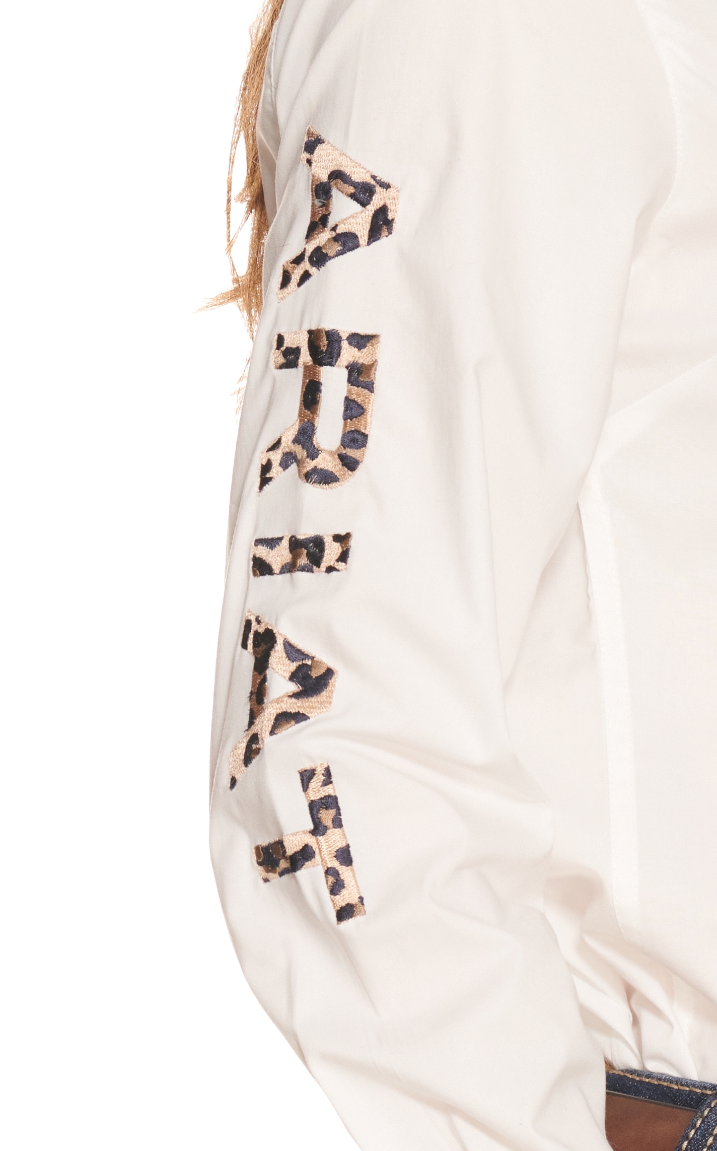 Ariat Team Women's Kirby White with Leopard Print Embroidered Logo Long Sleeve Western Shirt - Image 1