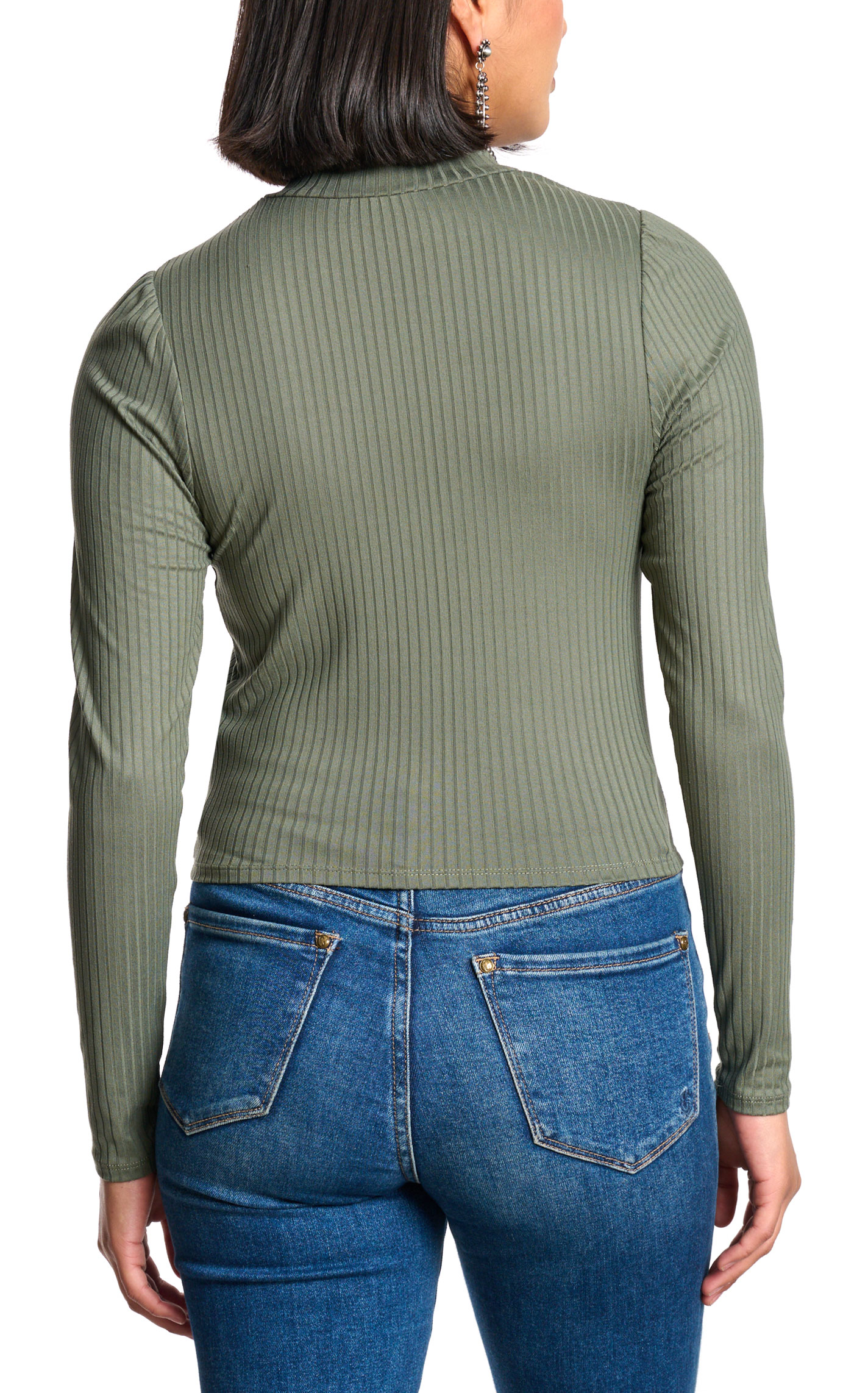 Moa Moa Women's Olive Ribbed Twist Front Top - Image 1