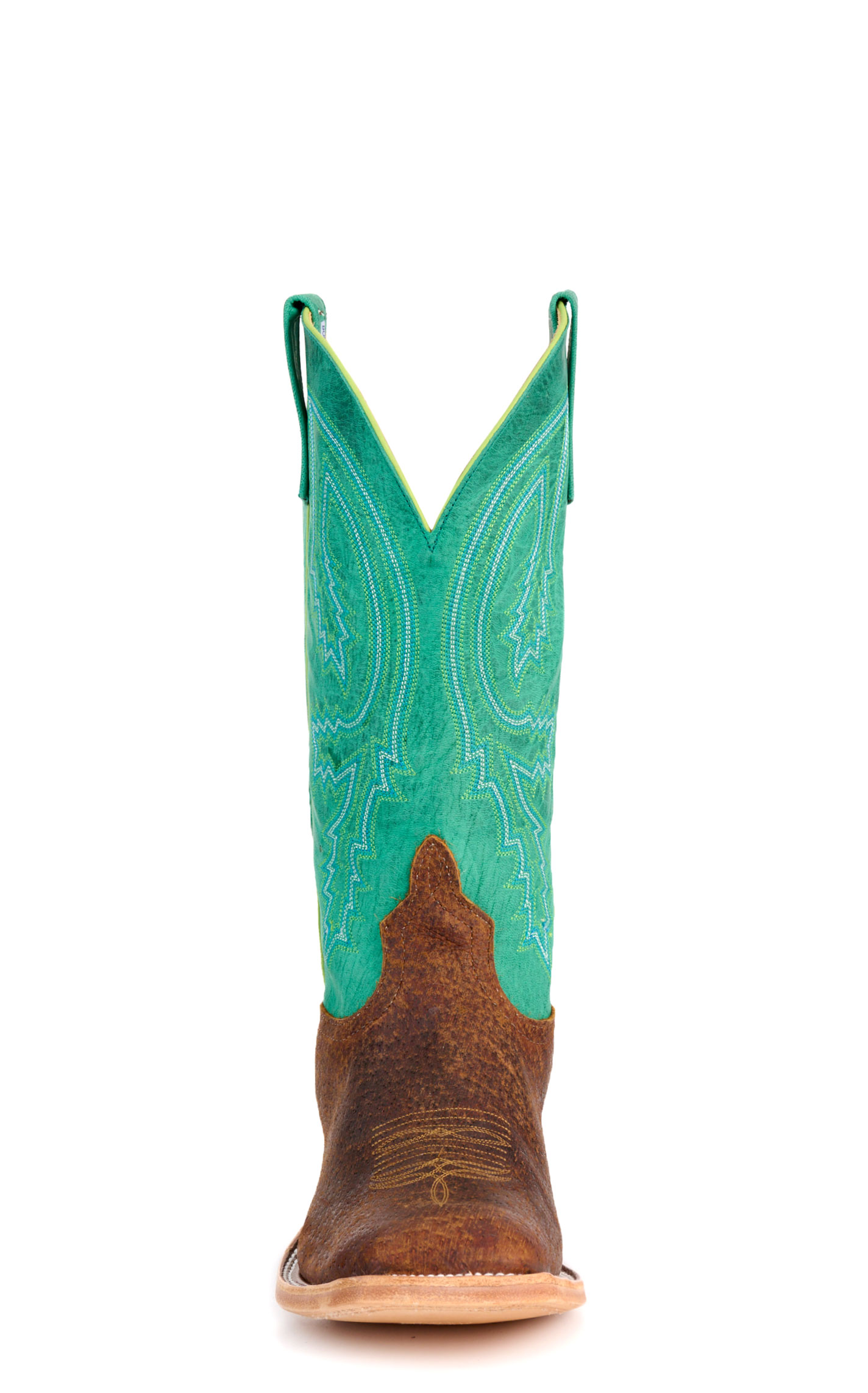 Anderson Bean Men's Tan Boar and Turquoise Wide Square Toe Cowboy Boots - Image 1
