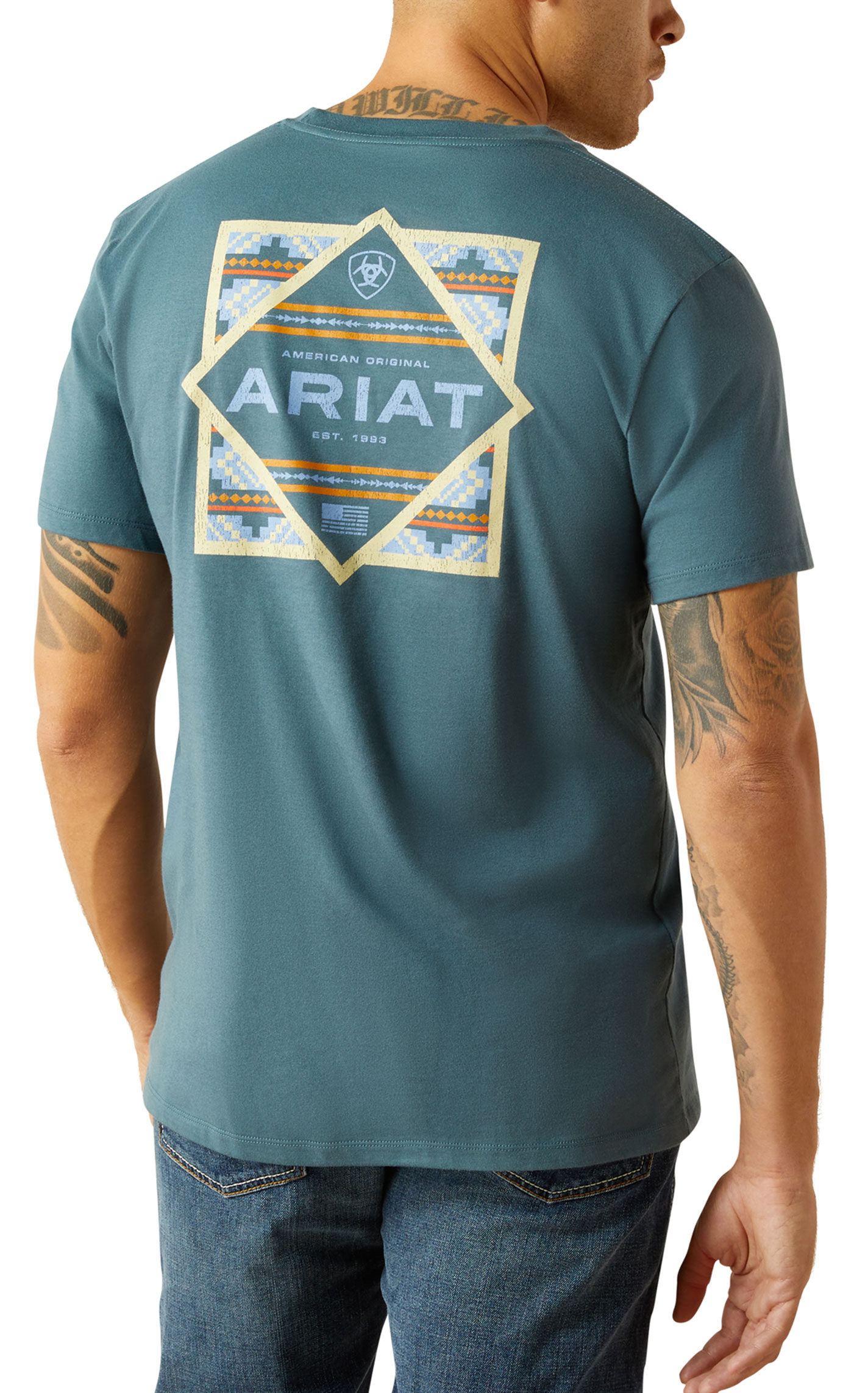 Ariat Men's Lagoon Green Puebla Serape T-Shirt - Image 1