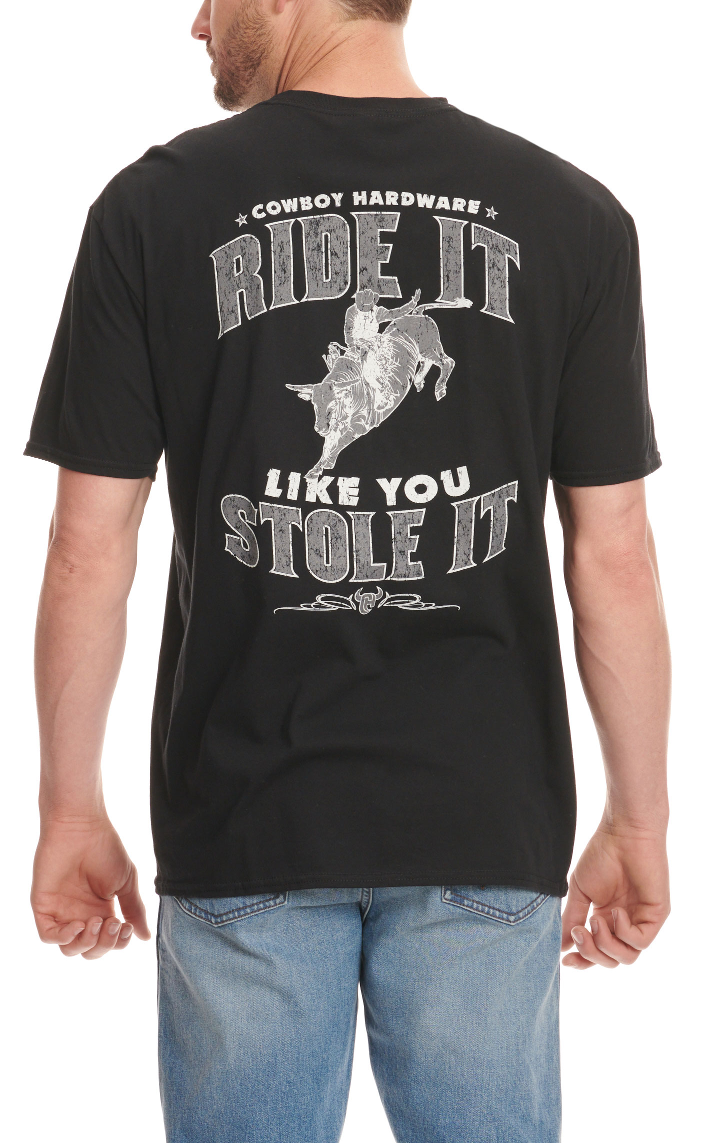 Cowboy Hardware Men's Black Ride It Logo Graphic T-Shirt - Image 1