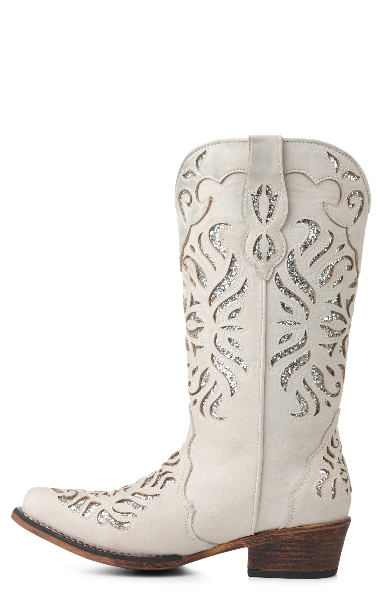 Roper Women's Riley Glitz White with Silver Glitter Inlay Snip Toe Cowboy Boots - Image 1