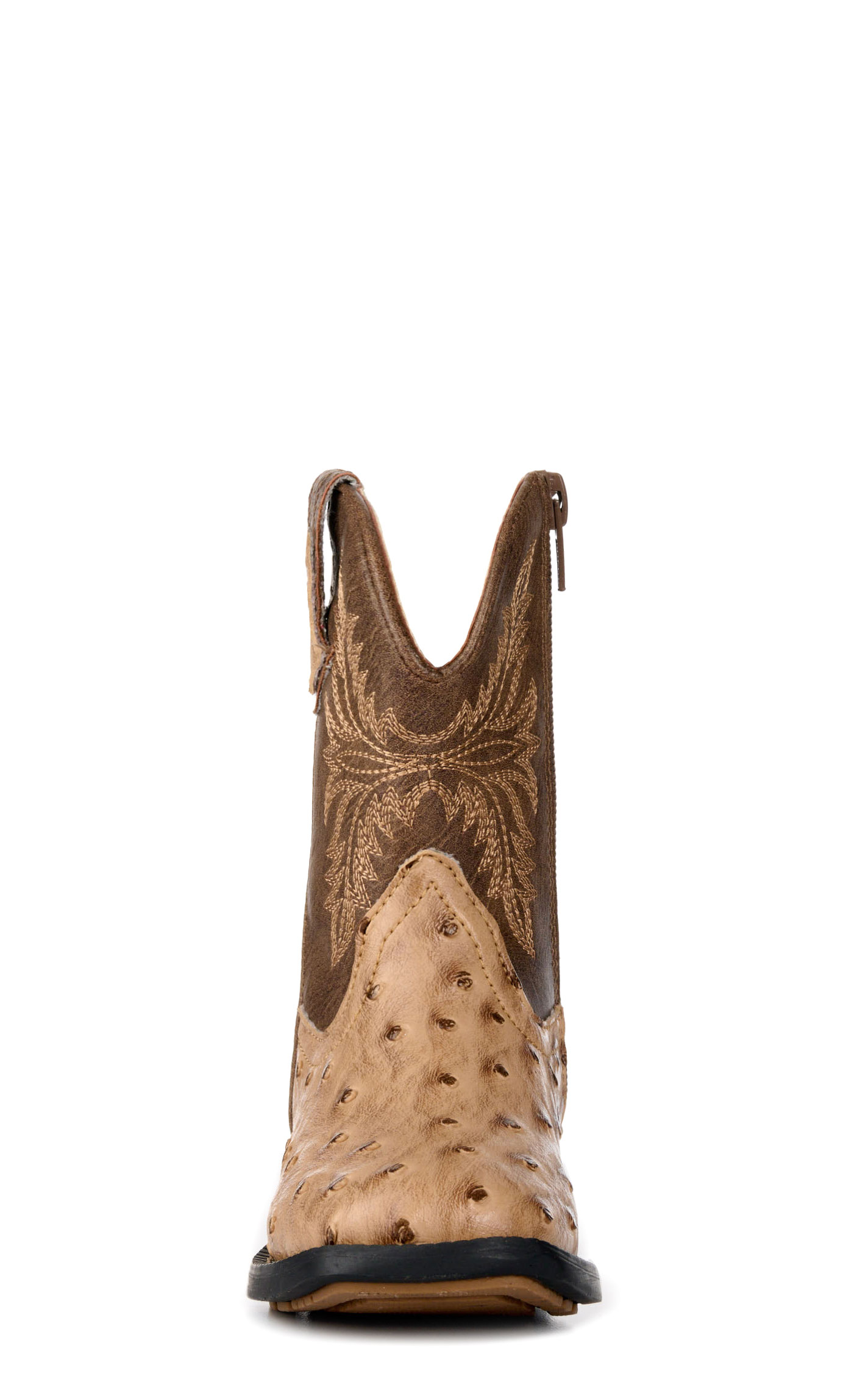 Roper Toddler's Jed Brown and Tan Ostrich Print Faux Leather Square Toe Boots - Image 1