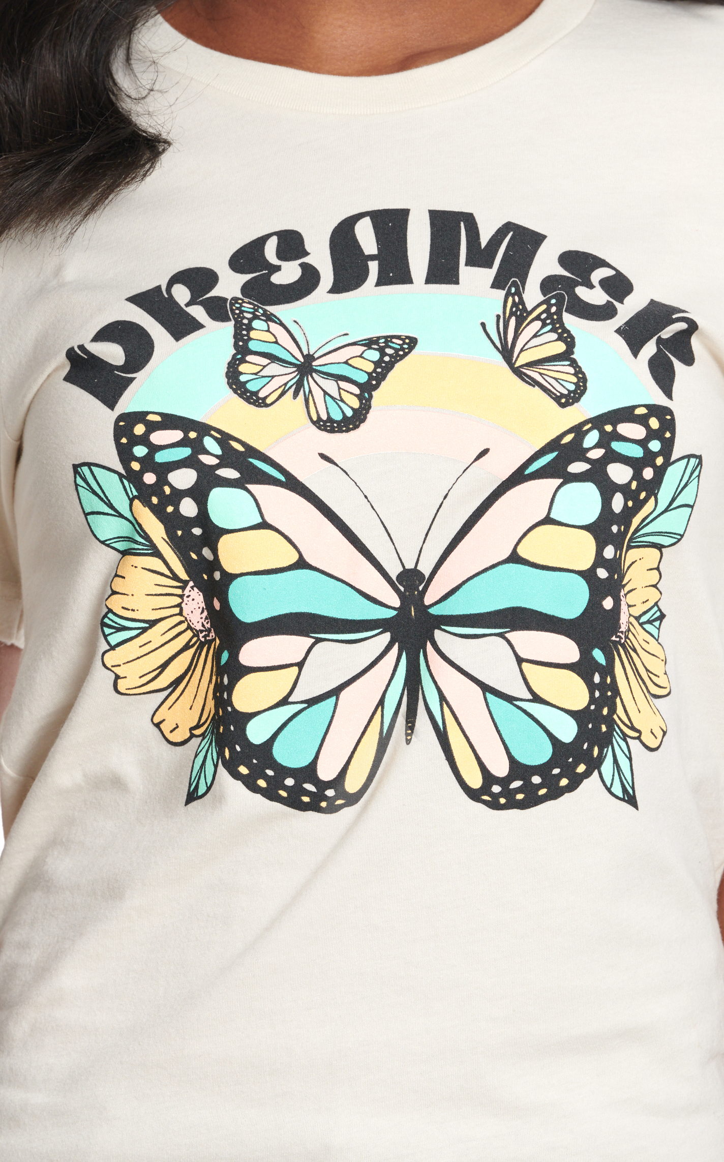 Lulu Mac Women's Oatmeal Dreamer Butterfly Logo Graphic T-Shirt - Image 1