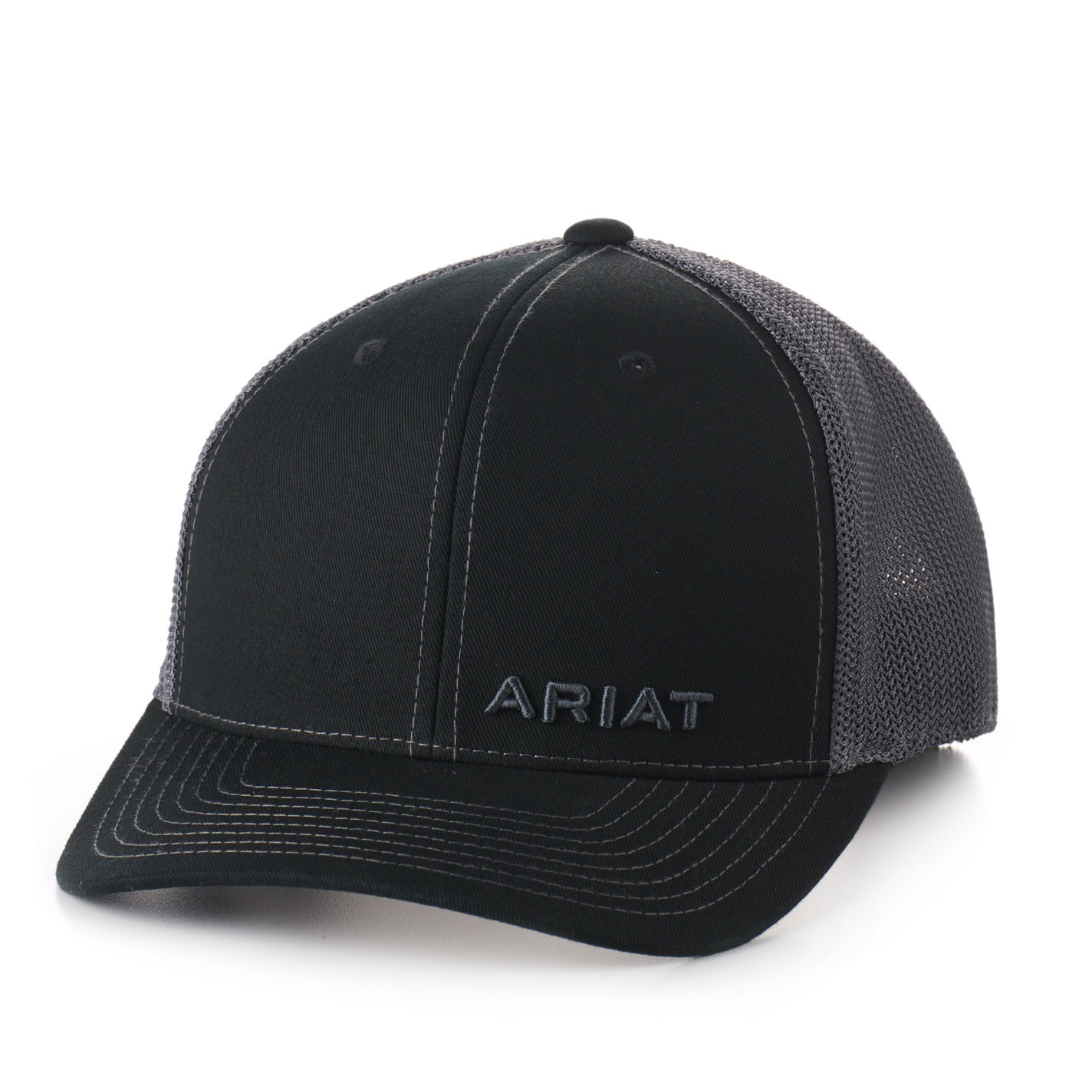 Ariat Men's Black & Charcoal with Asymmetrical Embroidered Logo Cap - Image 1