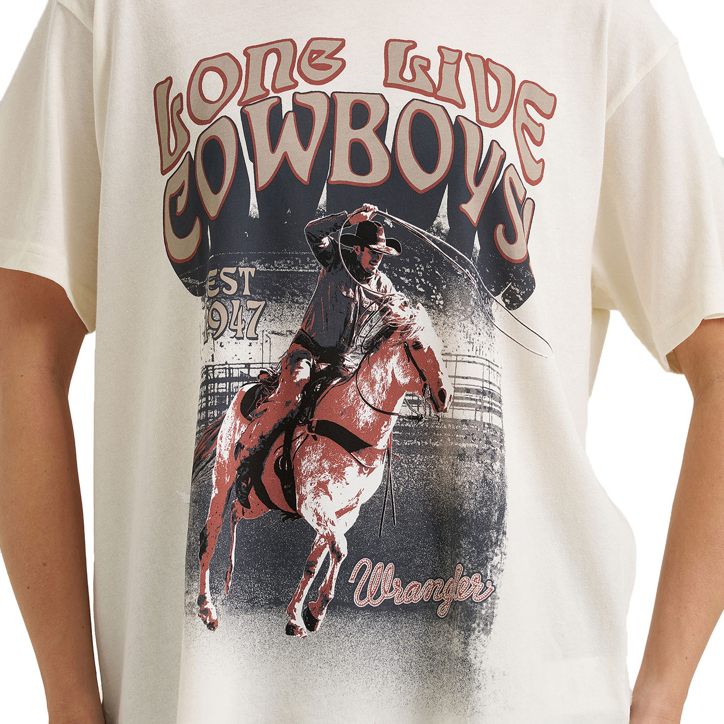 Wrangler Retro Women's White Long Live Cowboys Graphic T-Shirt - Image 3