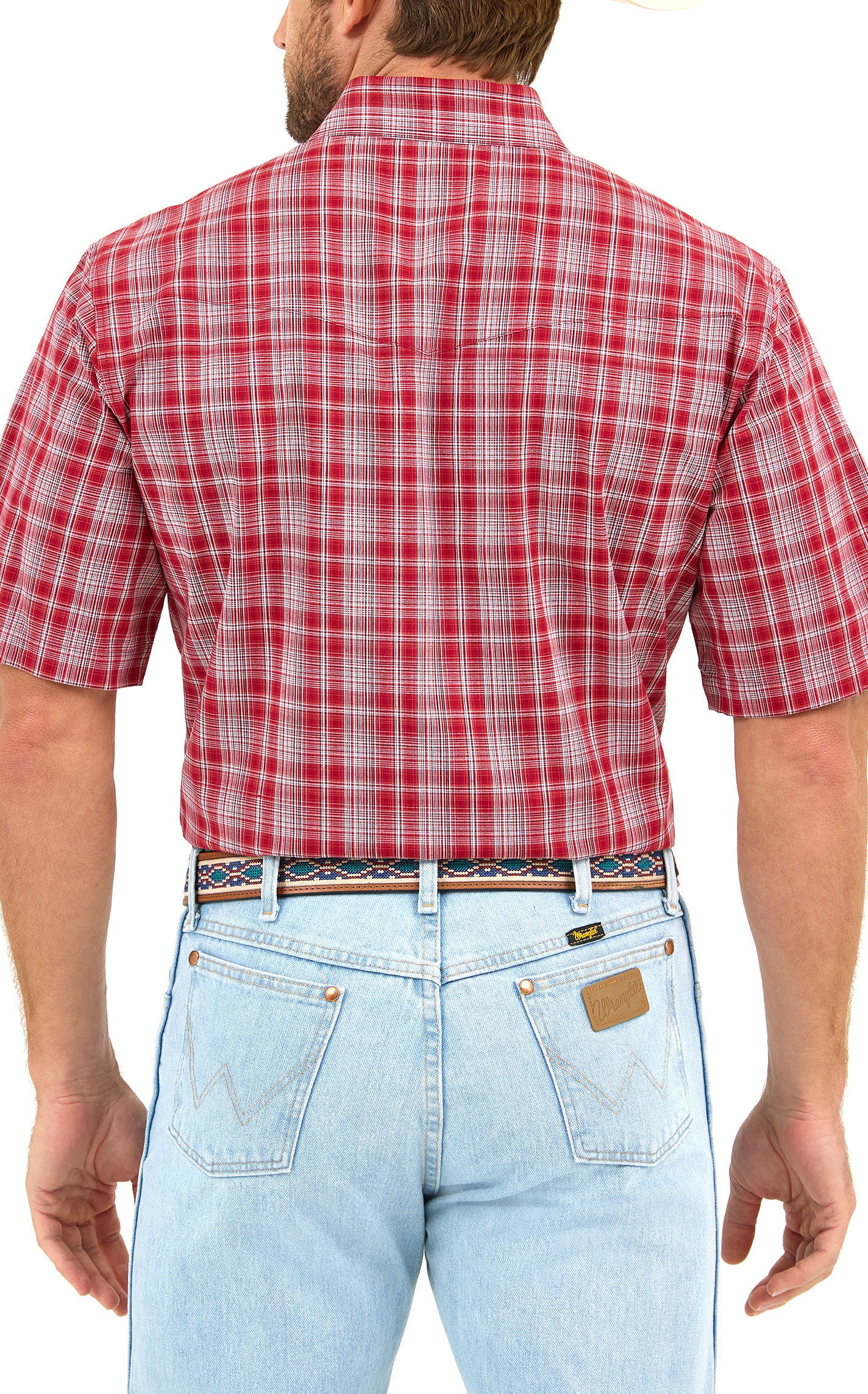 Wrangler Men's Red & White Plaid Print Western Shirt - Image 1