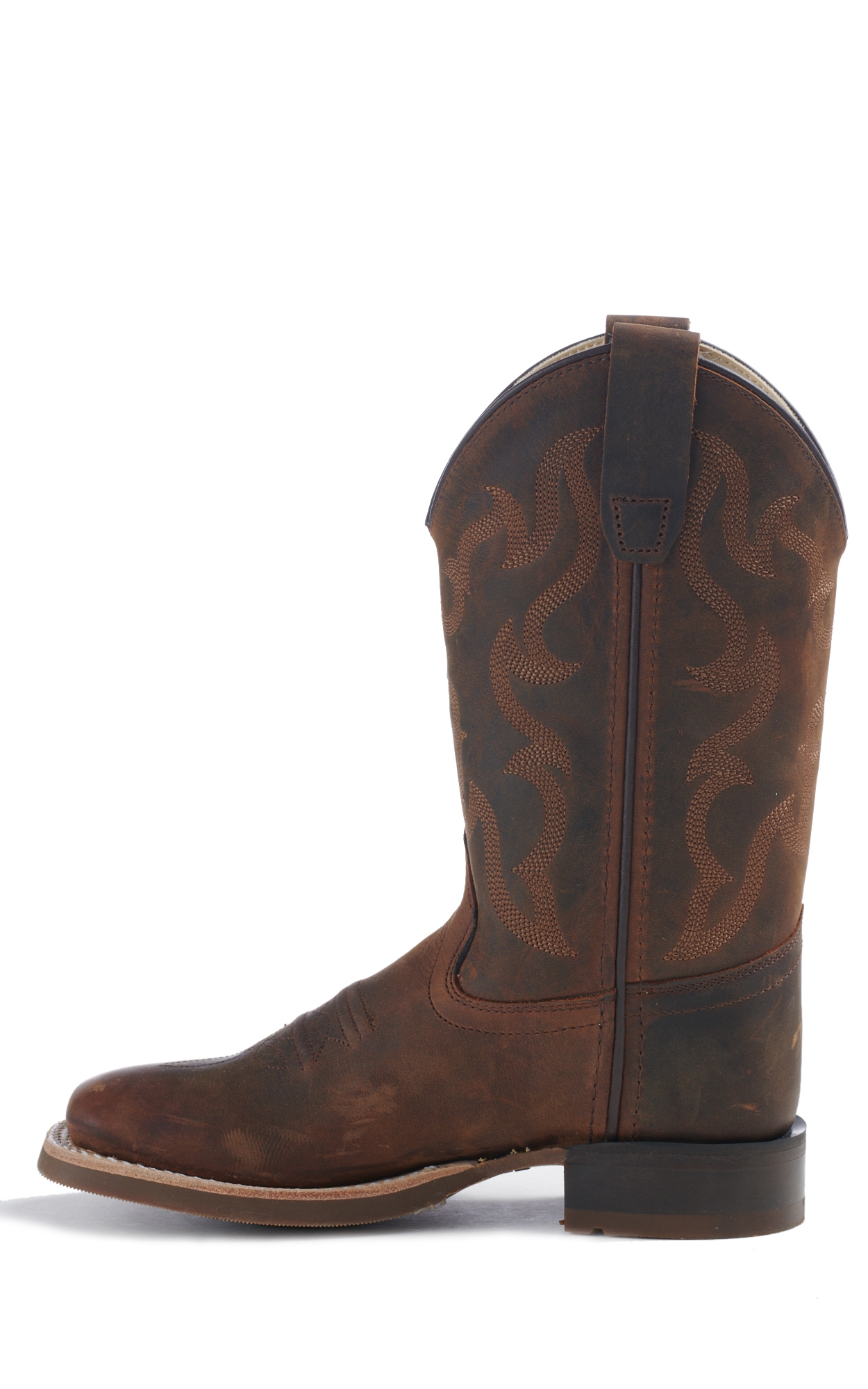 Old West Kids Distressed Brown Square Toe Boots - Image 1