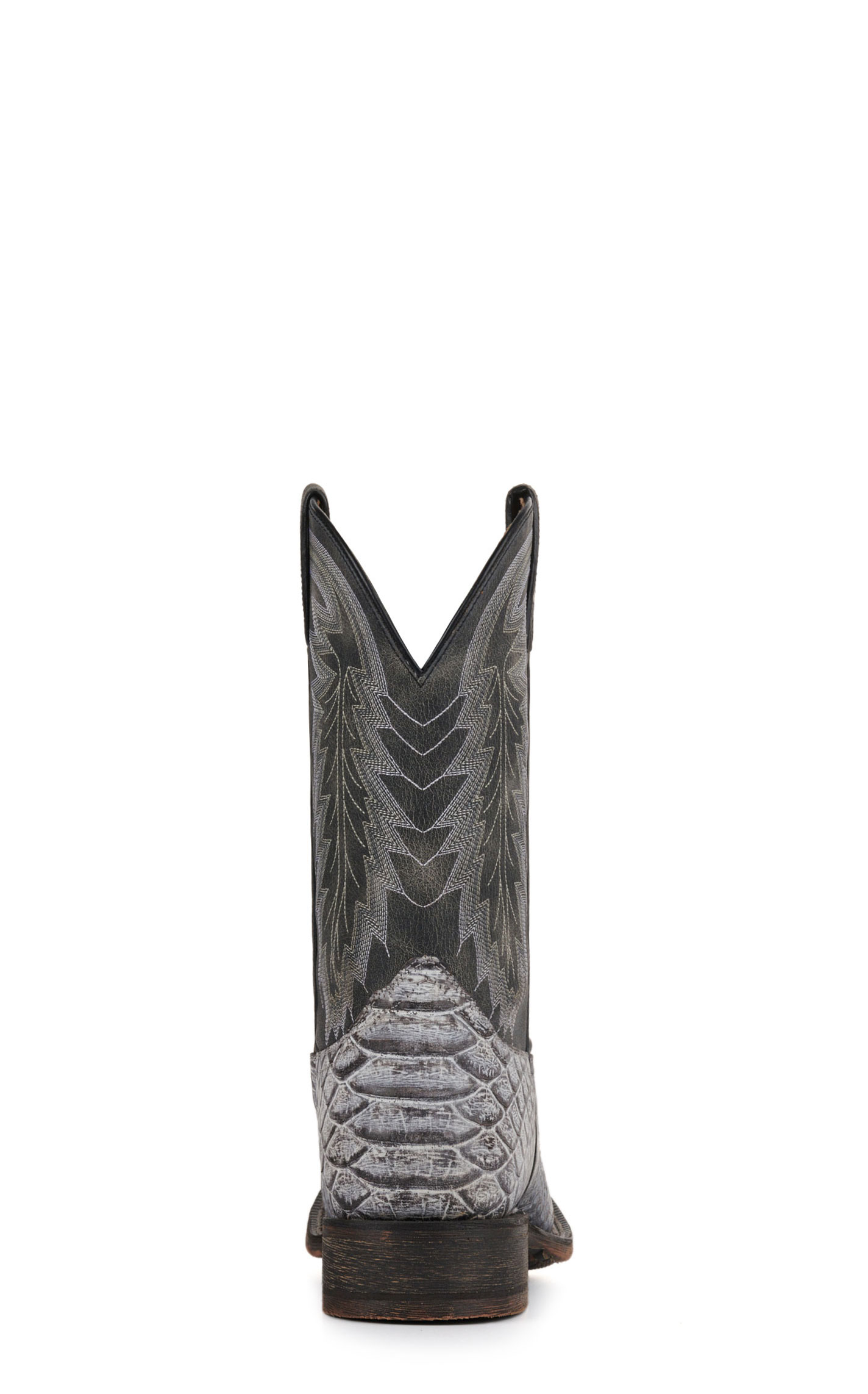 Nocona Men's Distressed Gray and Rugged White Snake Print Wide Square Toe Cowboy Boots - Image 1
