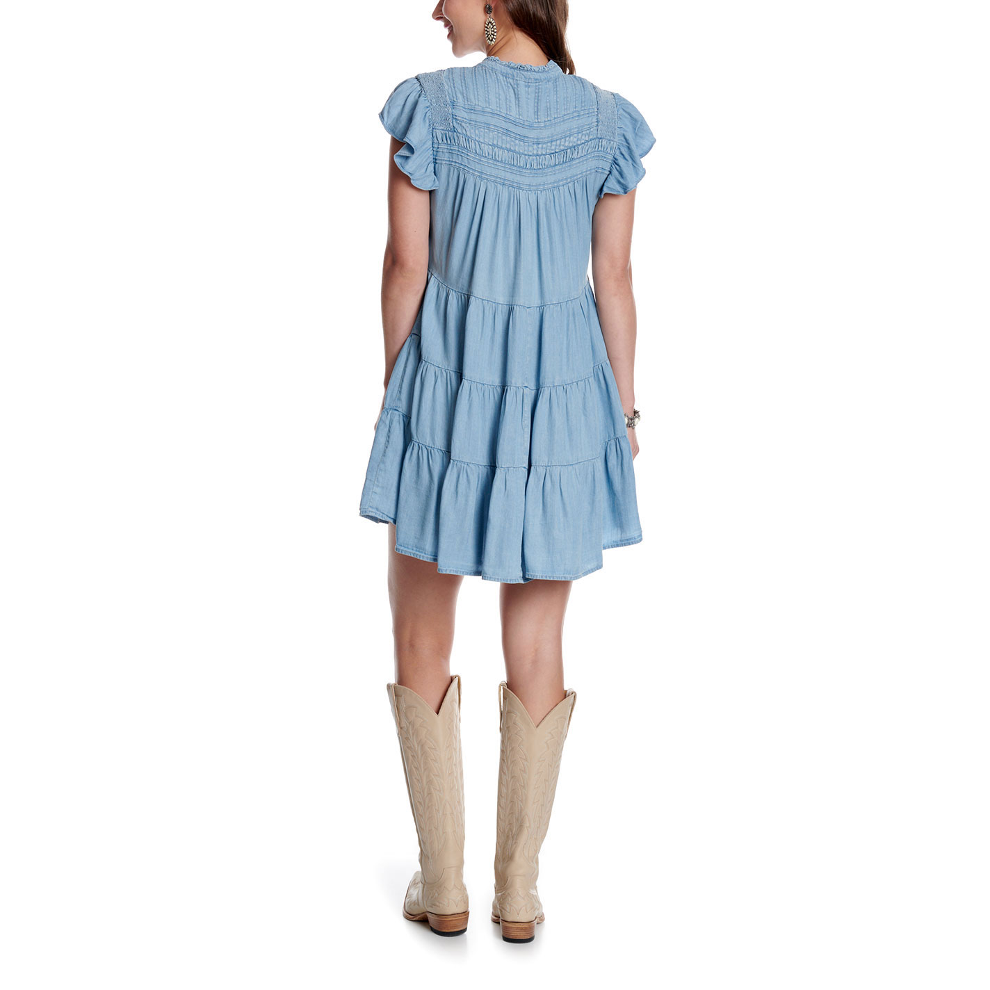 Blue B Women's Light Wash Tiered Denim Mini Dress - Image 1