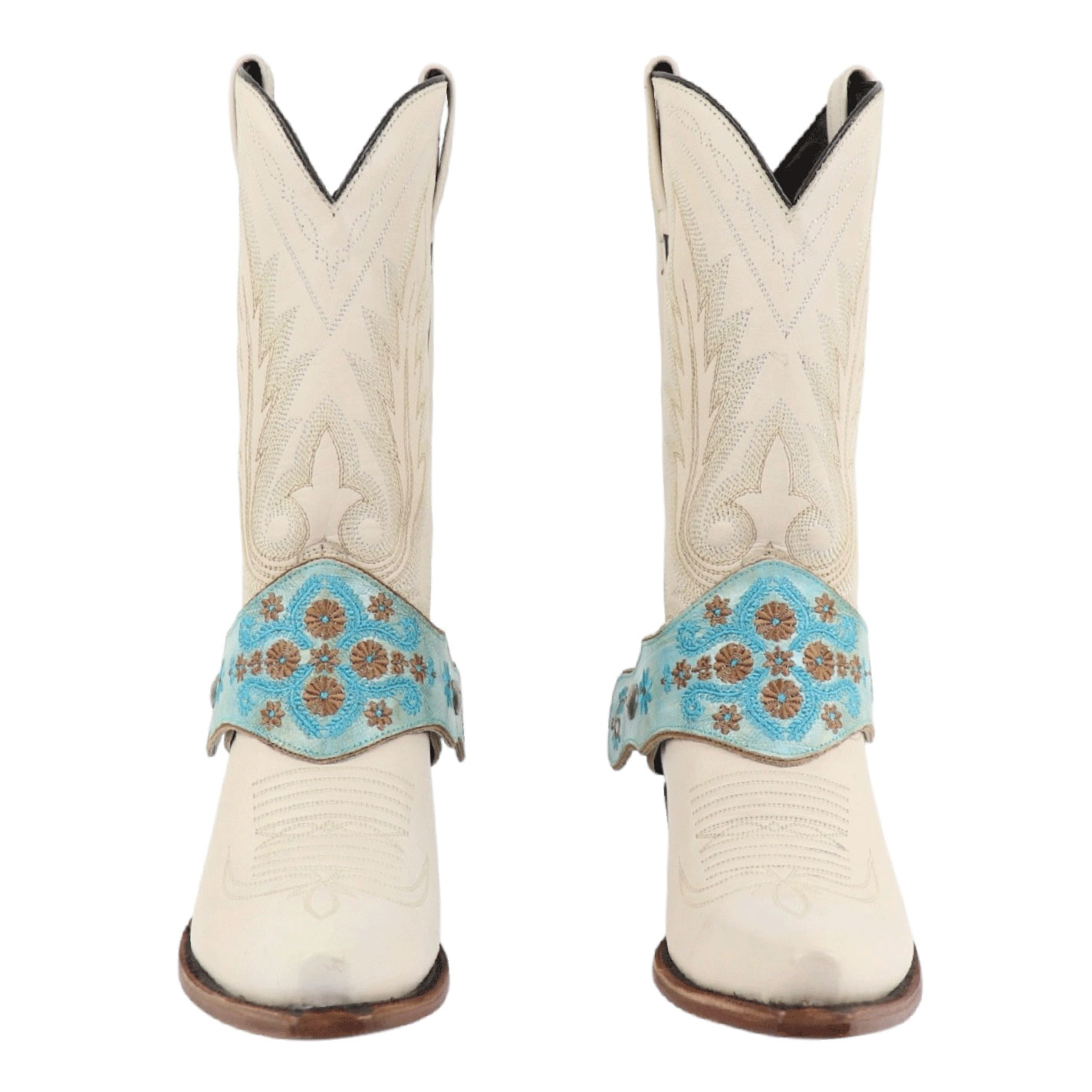Agave Blue Aqua & Brown Mexicana Floral Embroidered Boot Lassos - Image 1
