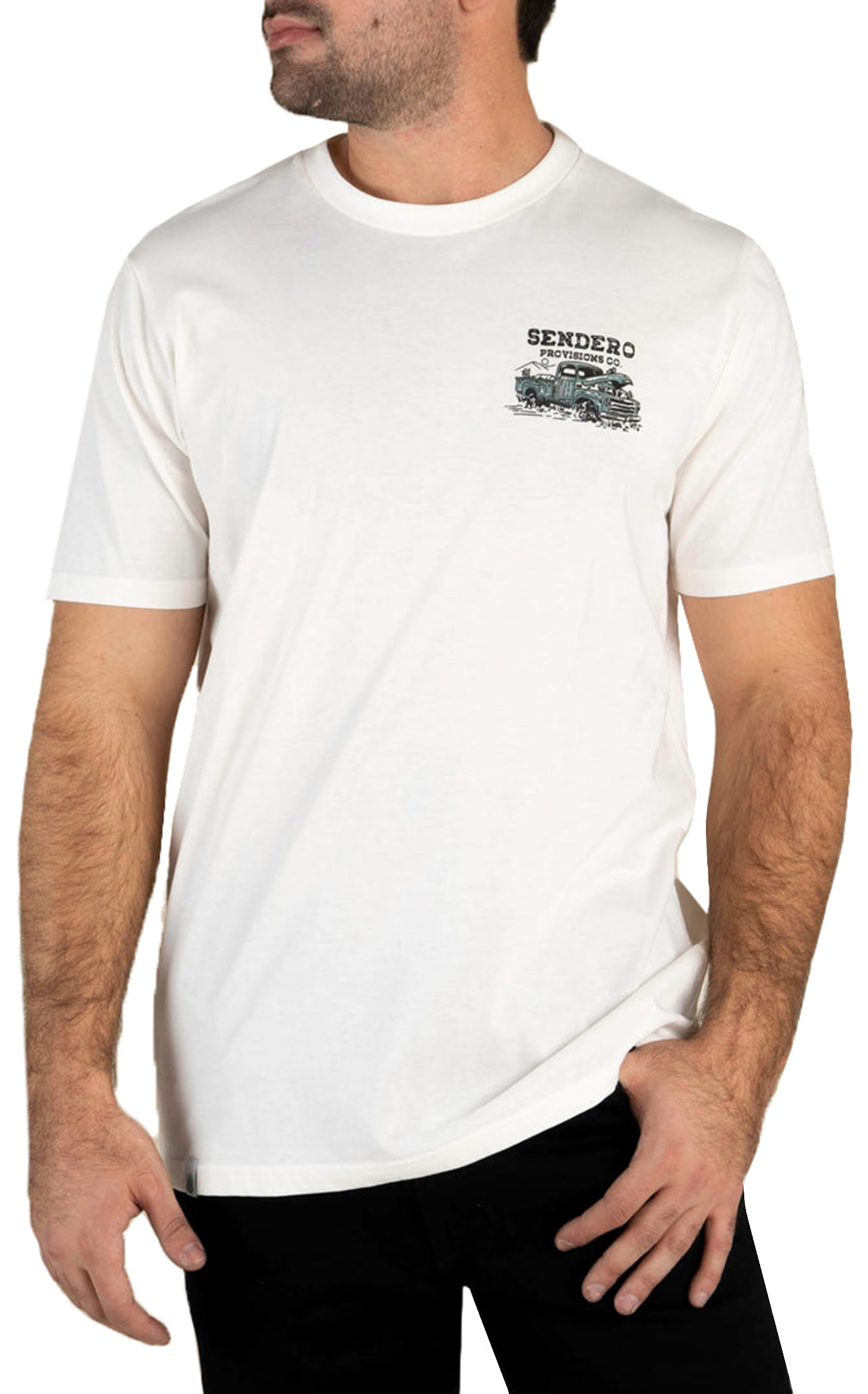 Sendero Provisions Co. Men's White Few Parts Truck Logo Graphic T-Shirt - Image 1