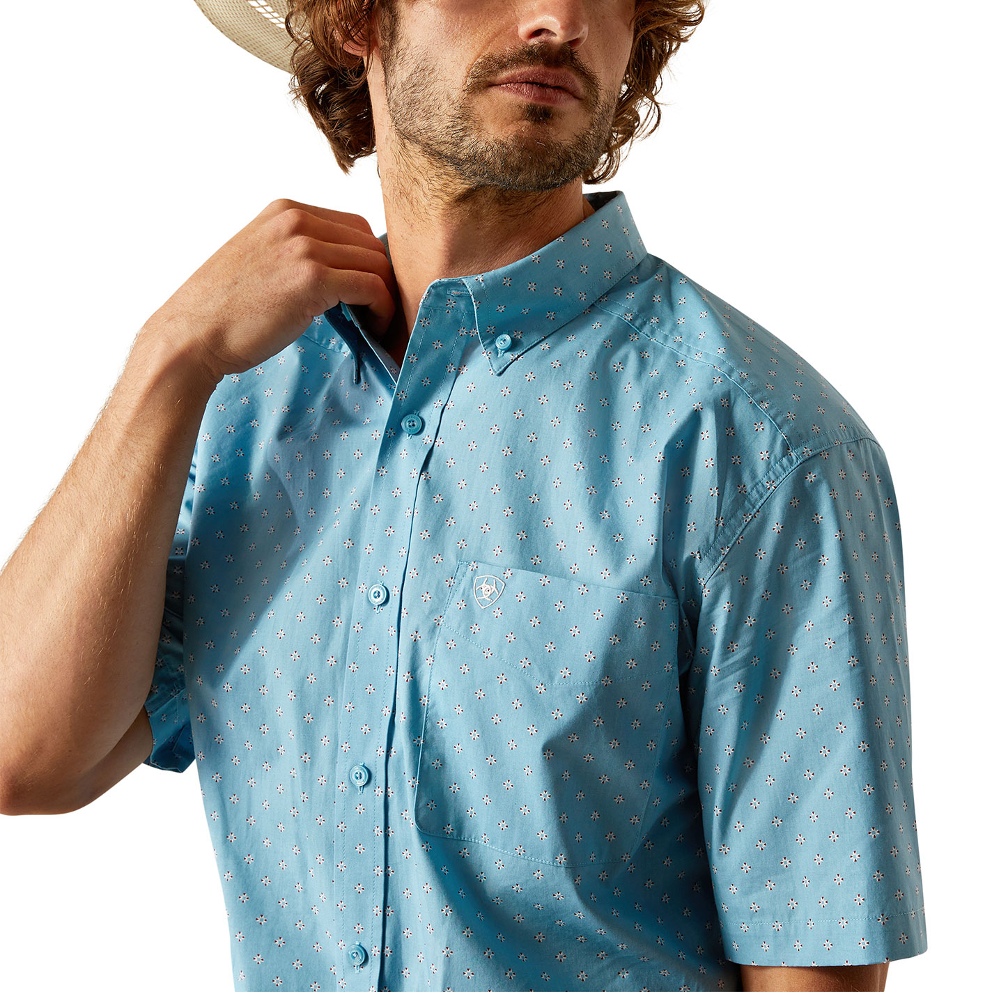 Ariat Men's Guy Light Turquoise & Geo Print Western Shirt - Image 1