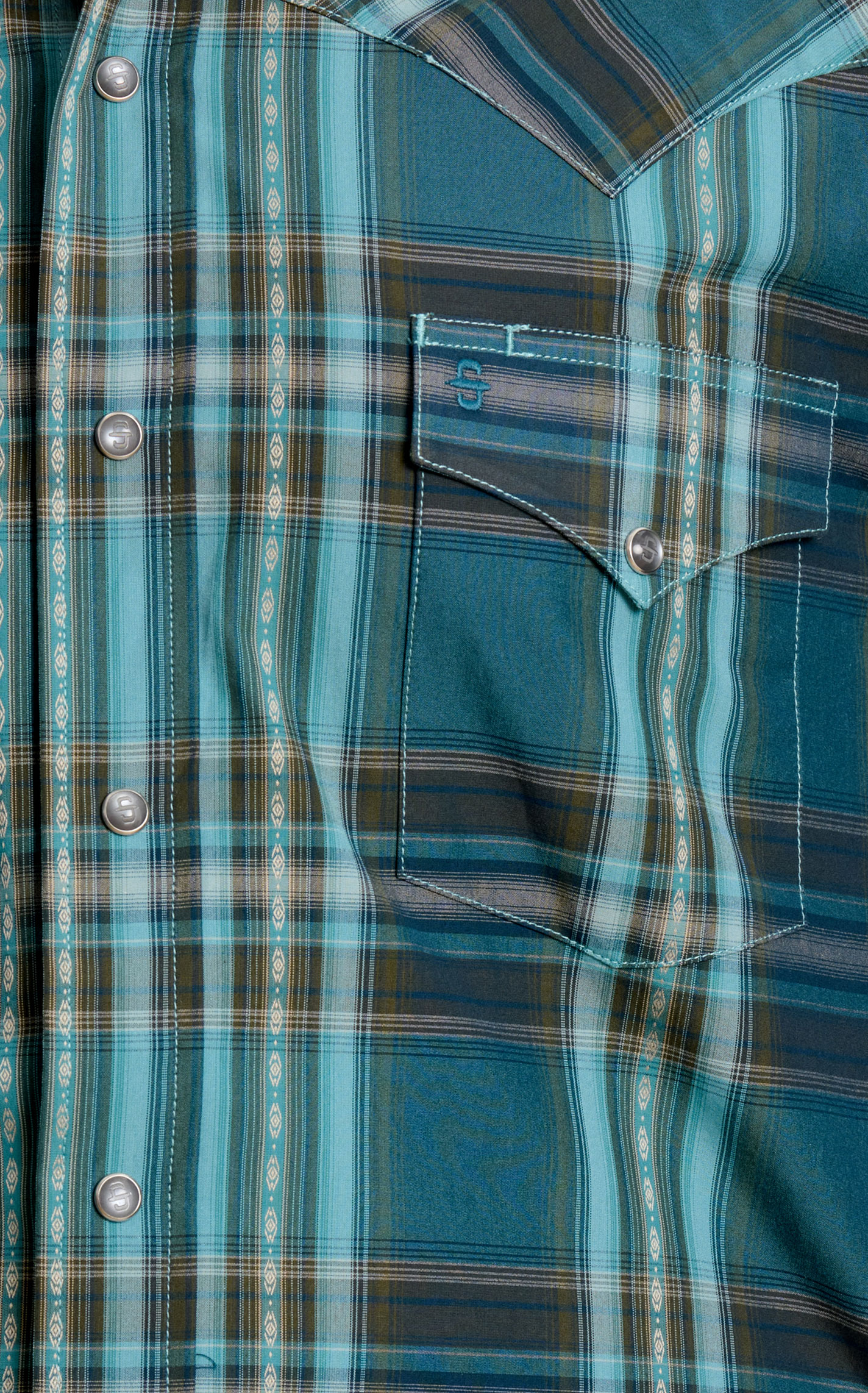 Stetson Men's Aegean Blue & Carob Plaid Western Shirt - Image 1