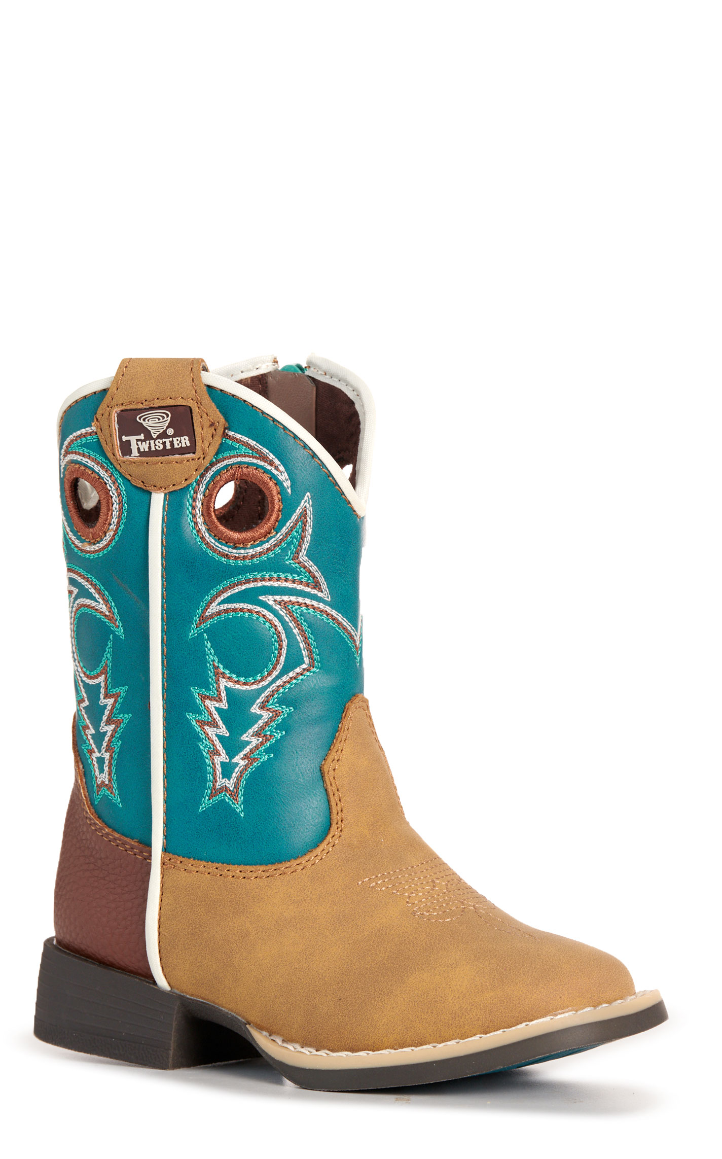 Twister Toddler Jensen Tan & Turquoise Square Toe Boots - Image 1