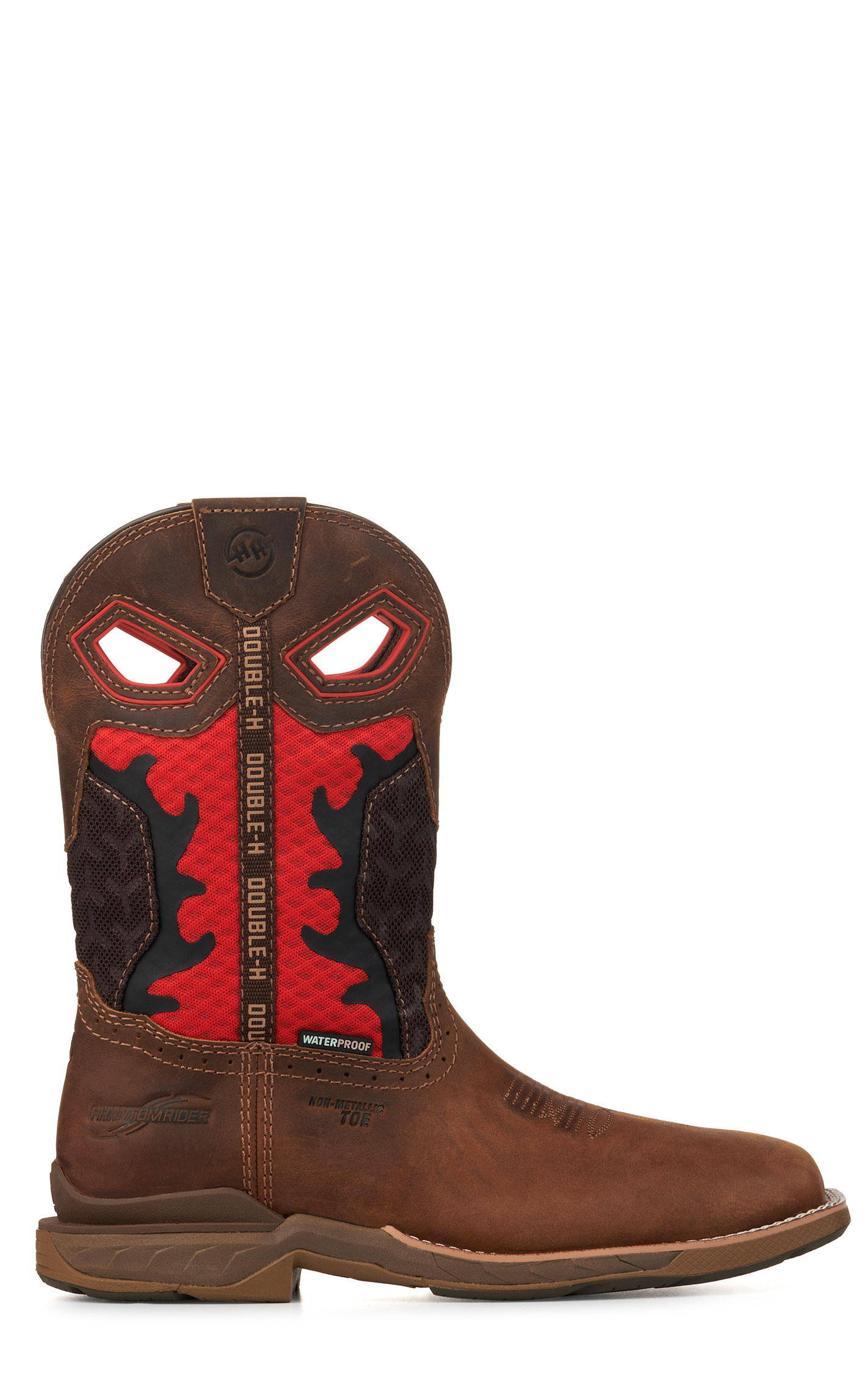 Double H Men's Brown and Red Waterproof Square Composite Toe Work Boots - Image 1