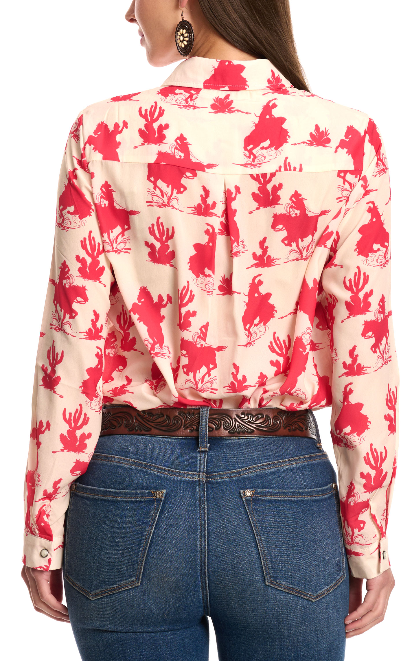 Fashion Express Women's Cream & Red Western Print Top - Image 1