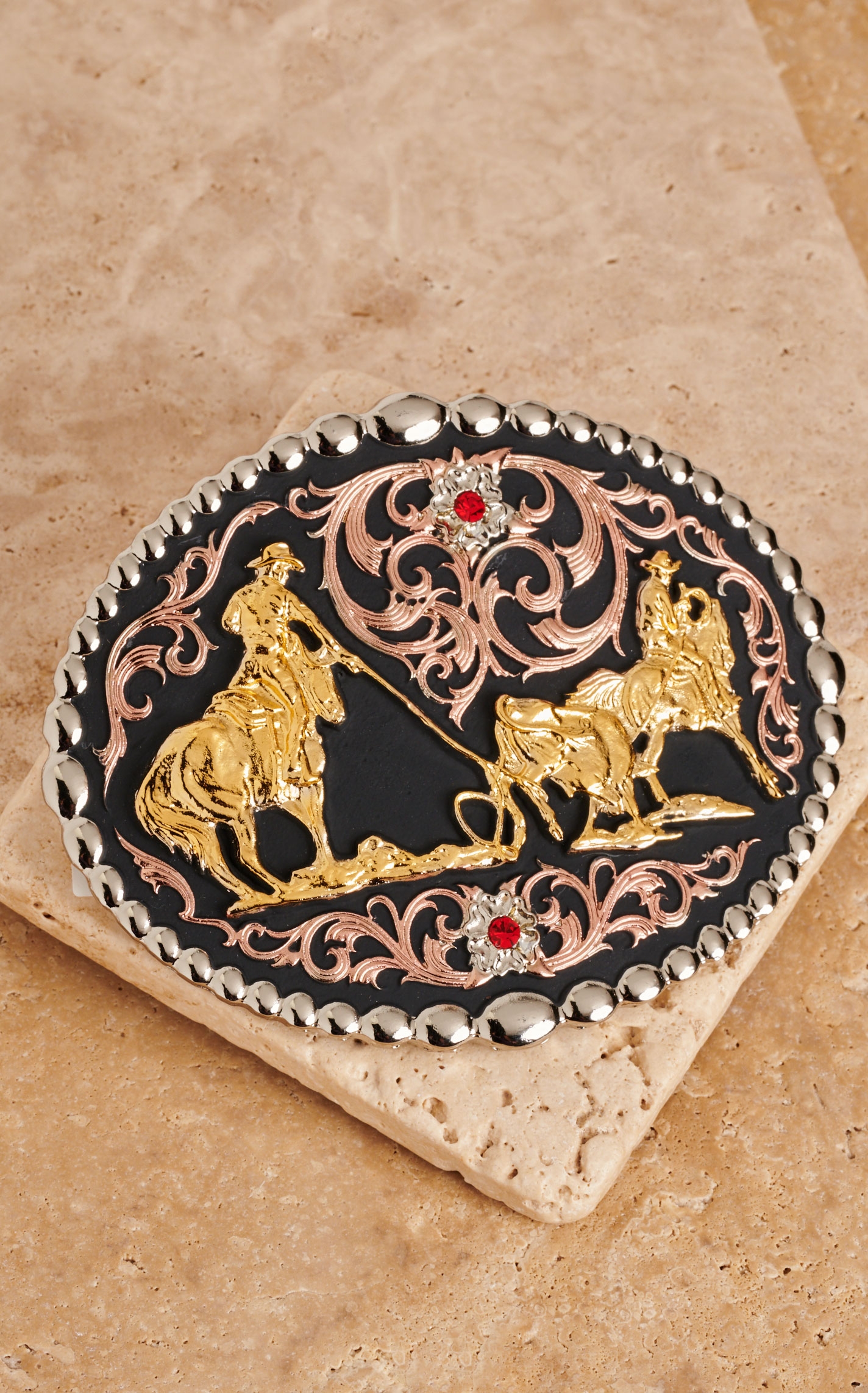 Montana Silversmiths Team Roper Flower Belt Buckle - Image 1